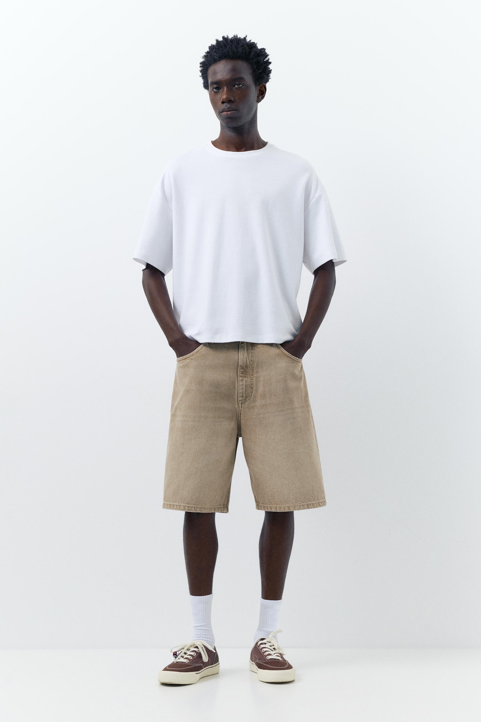 Baggy denim Bermuda shorts — Medium ecru