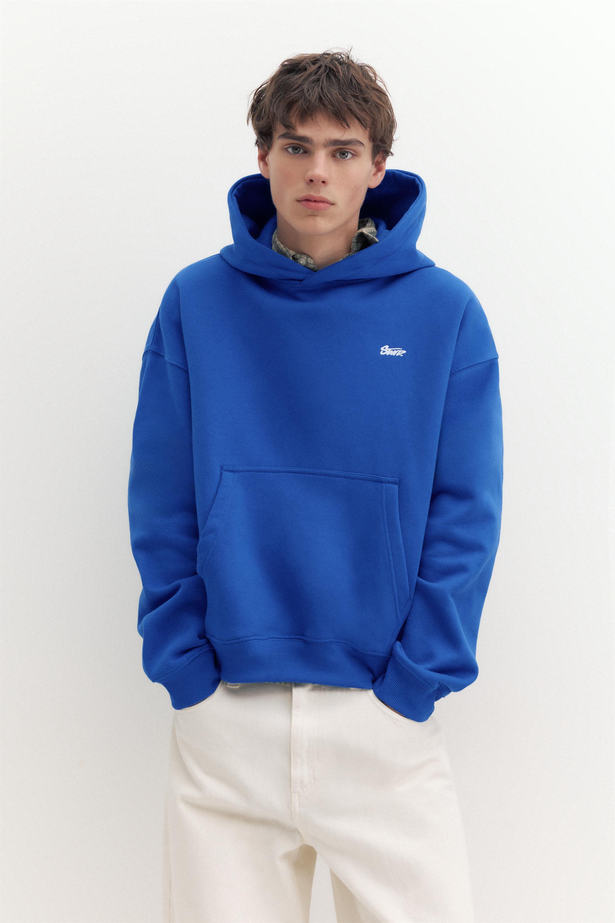 STWD logo boxy hoodie — Deep blue