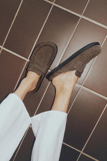 Gathered loafer leather clogs — Brown 2
