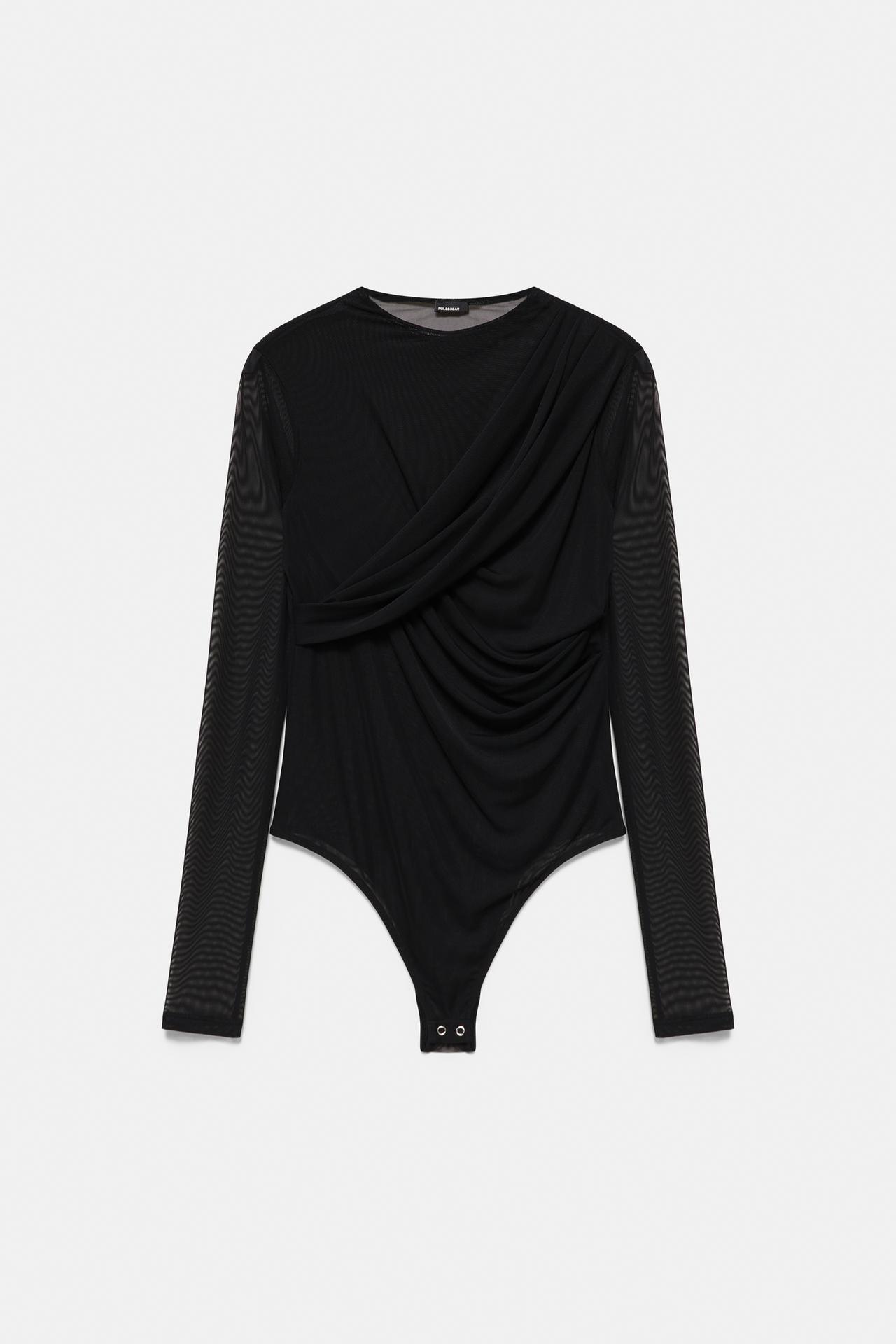 Draped tulle bodysuit — Black