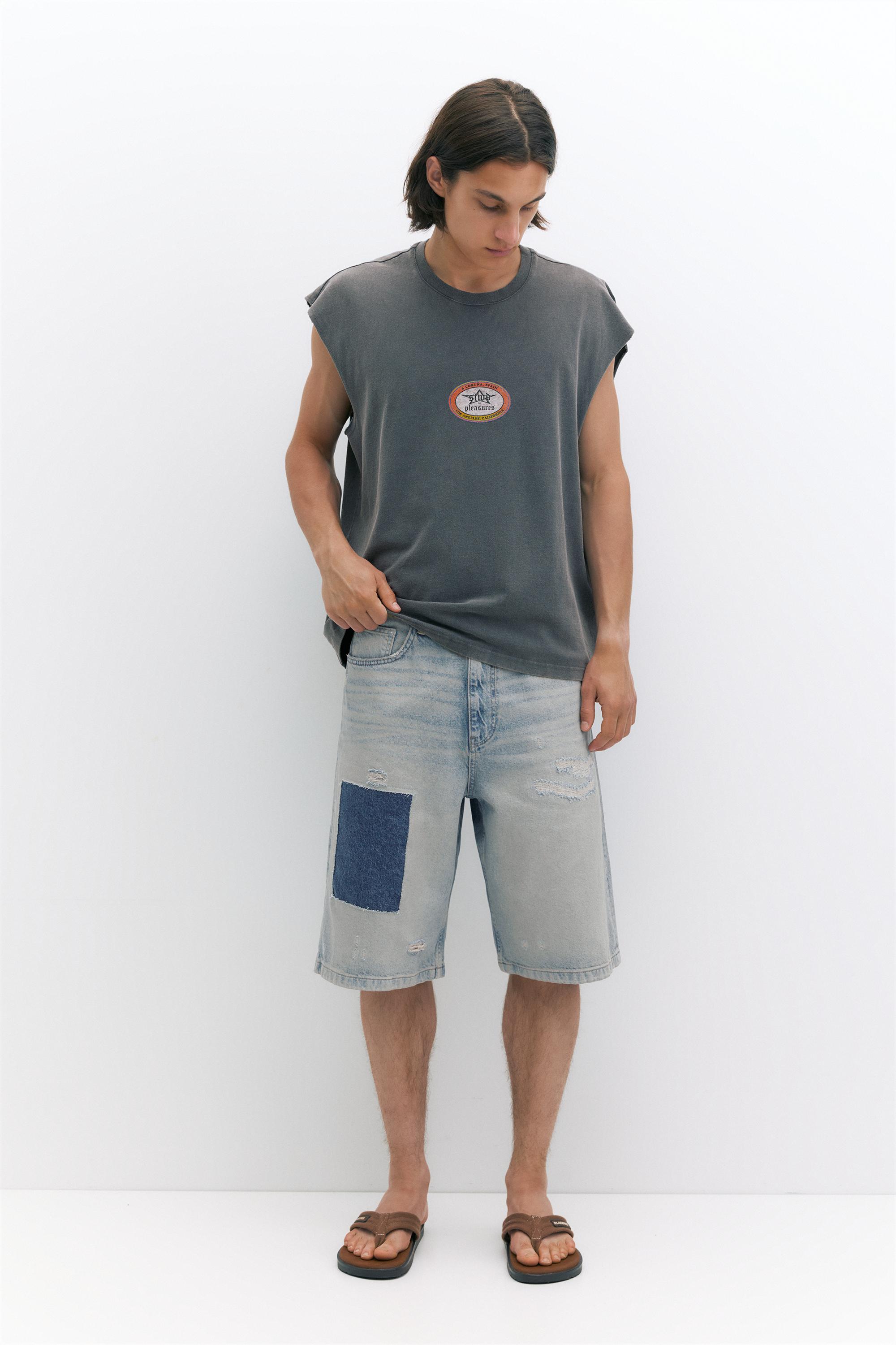 Pleasures x STWD skater denim Bermuda shorts — Medium blue (alternate view)