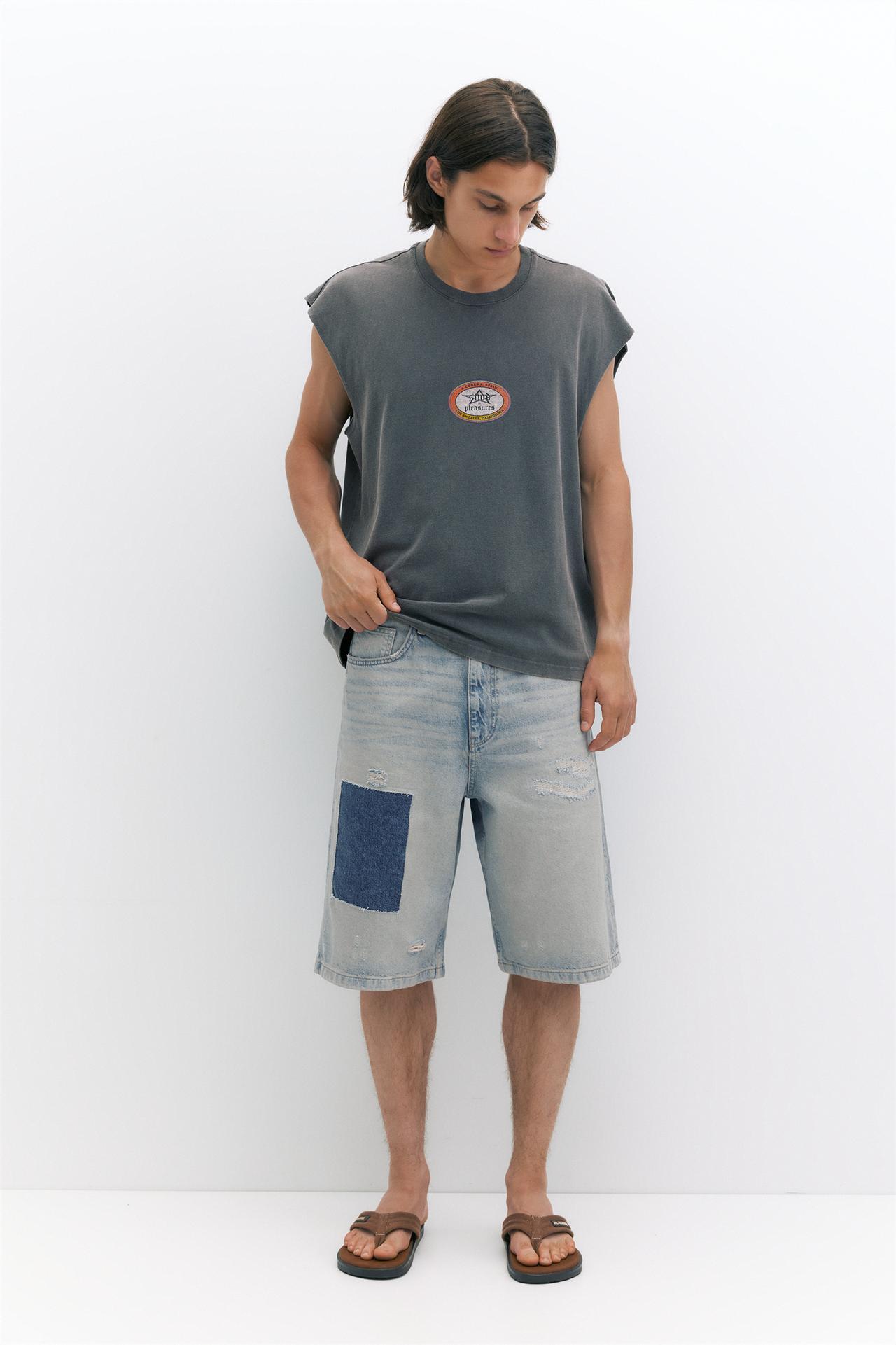 Pleasures x STWD skater denim Bermuda shorts — Medium blue
