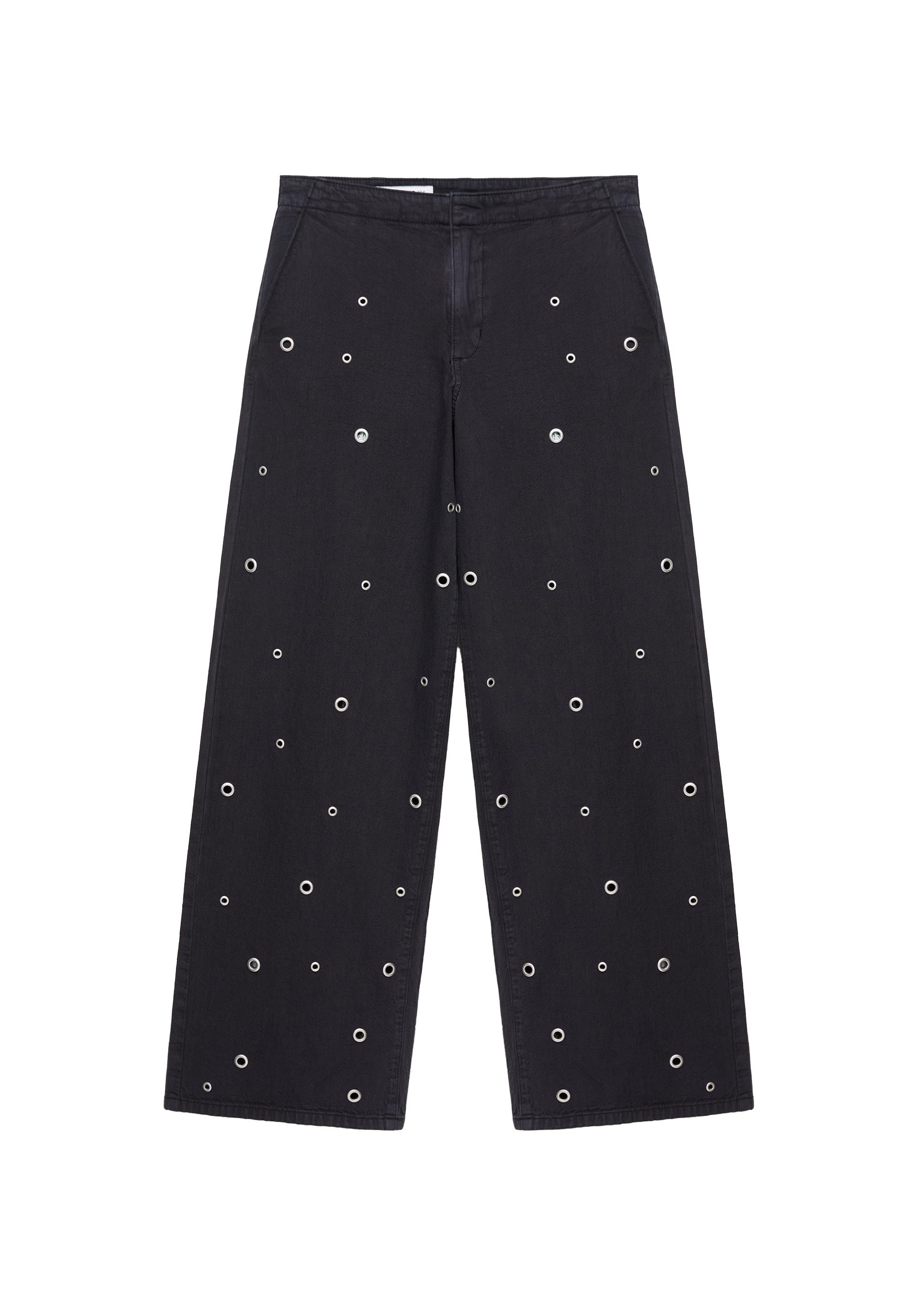 Straight-leg jeans with eyelets — Black