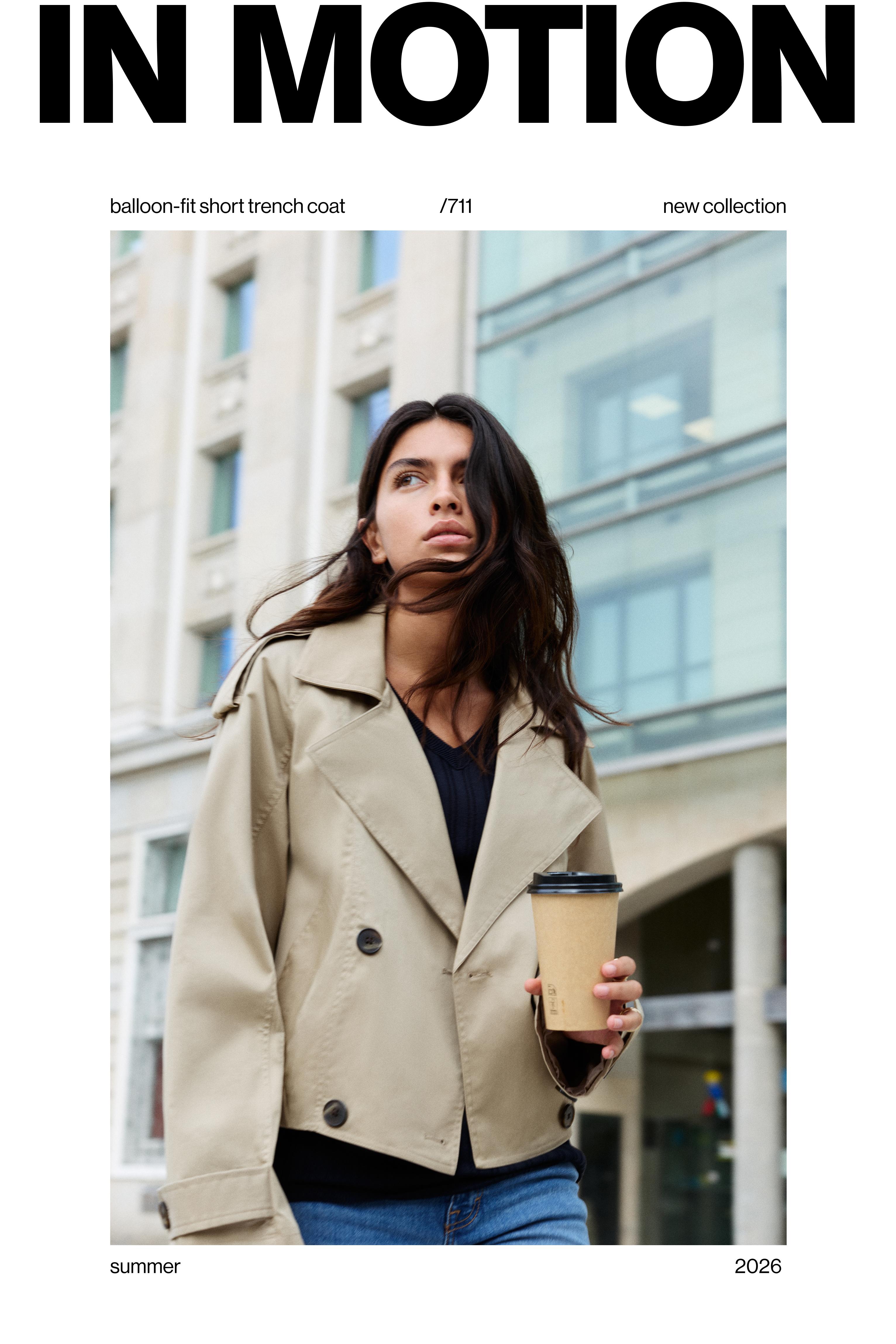 Balloon-fit short trench coat — Sand
