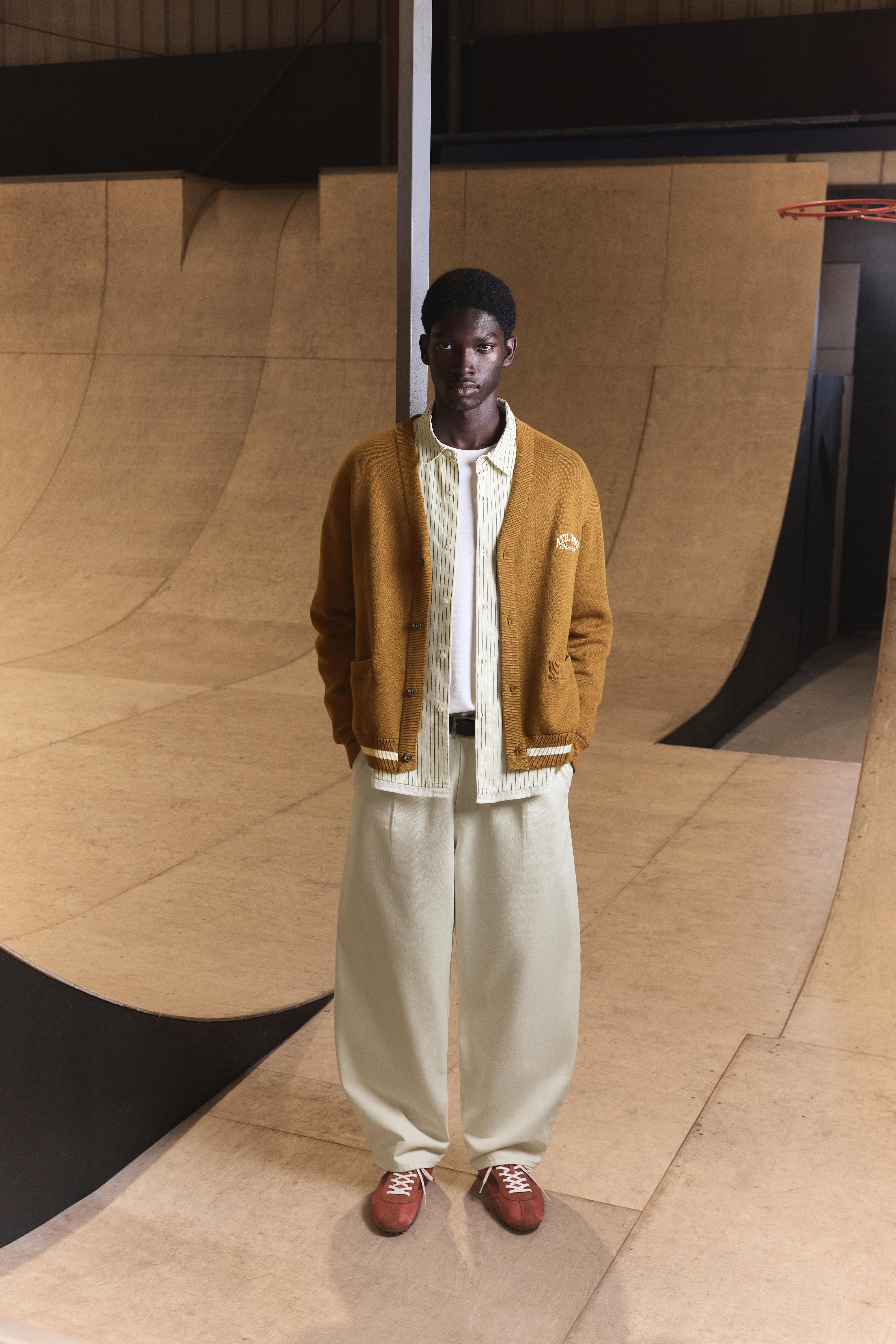 Embroidered varsity cardigan — Tobacco brown