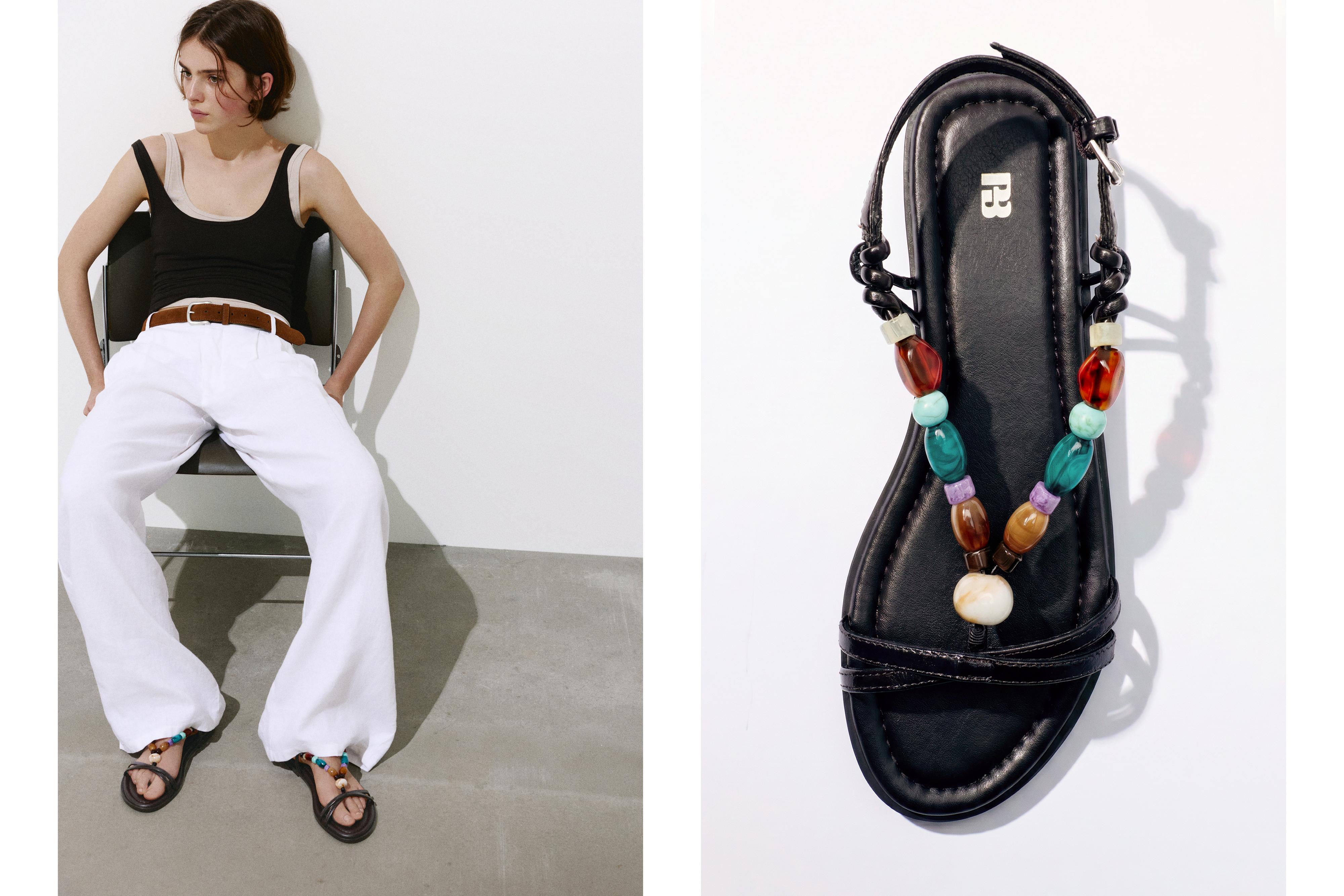 Beaded flat sandals — Black