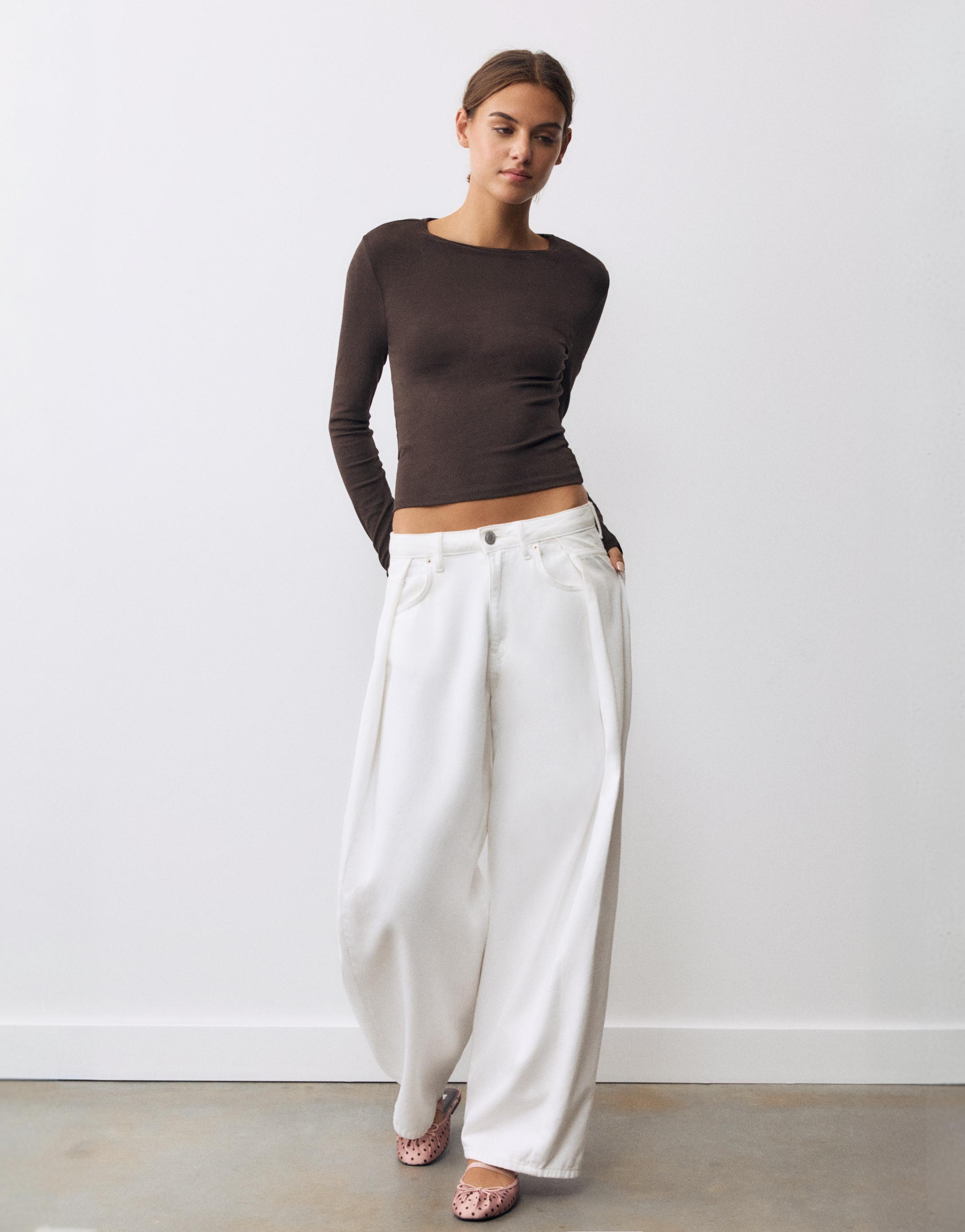 Fitted long sleeve T-shirt — Brown