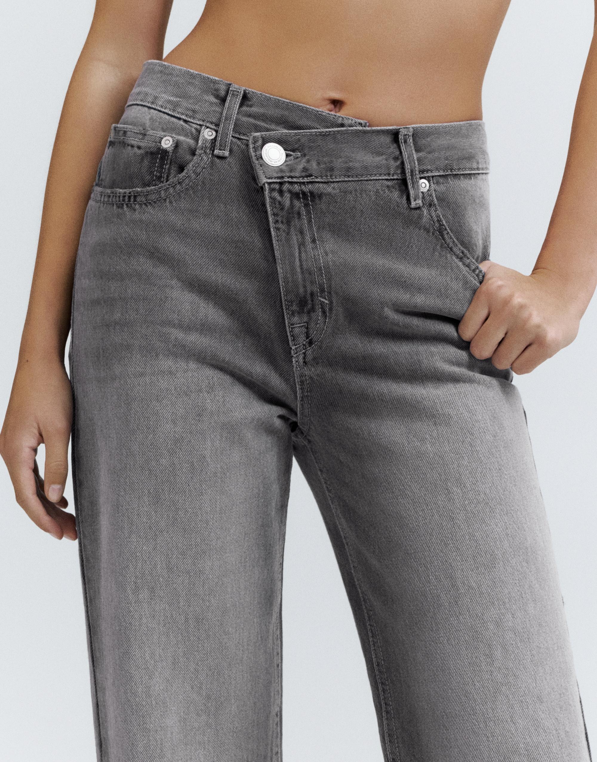 Straight-leg jeans with crossover waistband — Grey