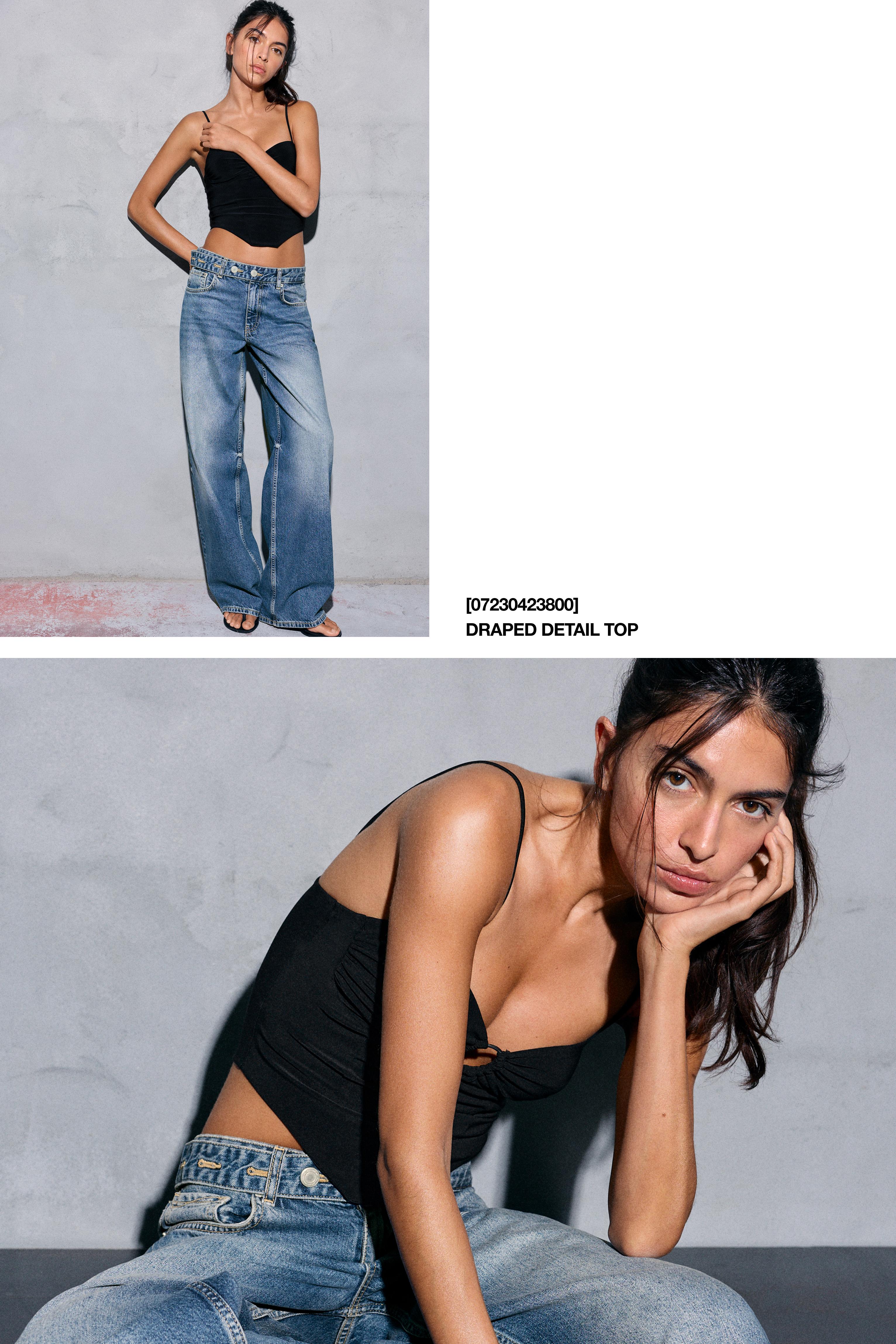 Strappy top with neckline appliqué — Black
