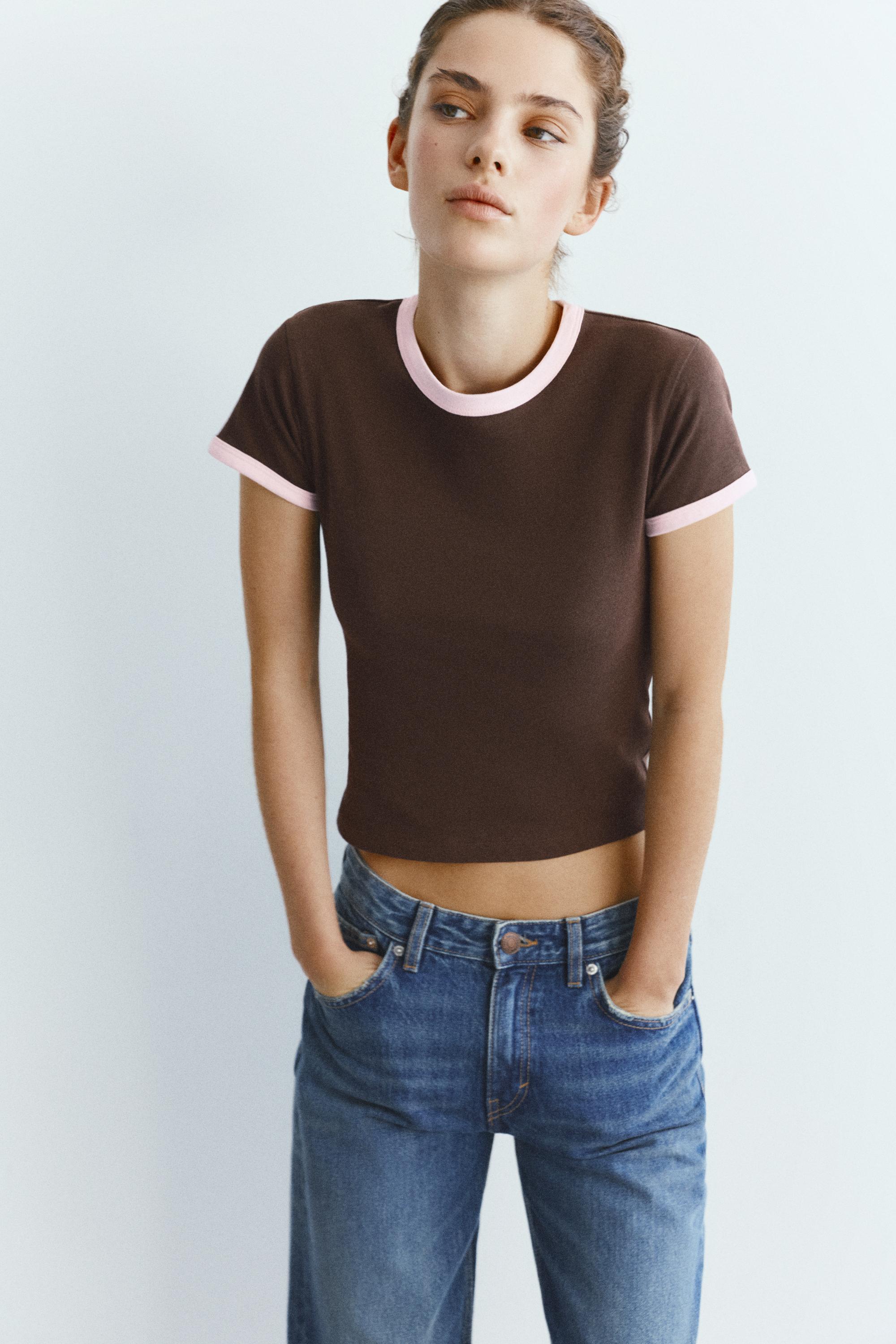 Short sleeve ribbed T-shirt — Brown