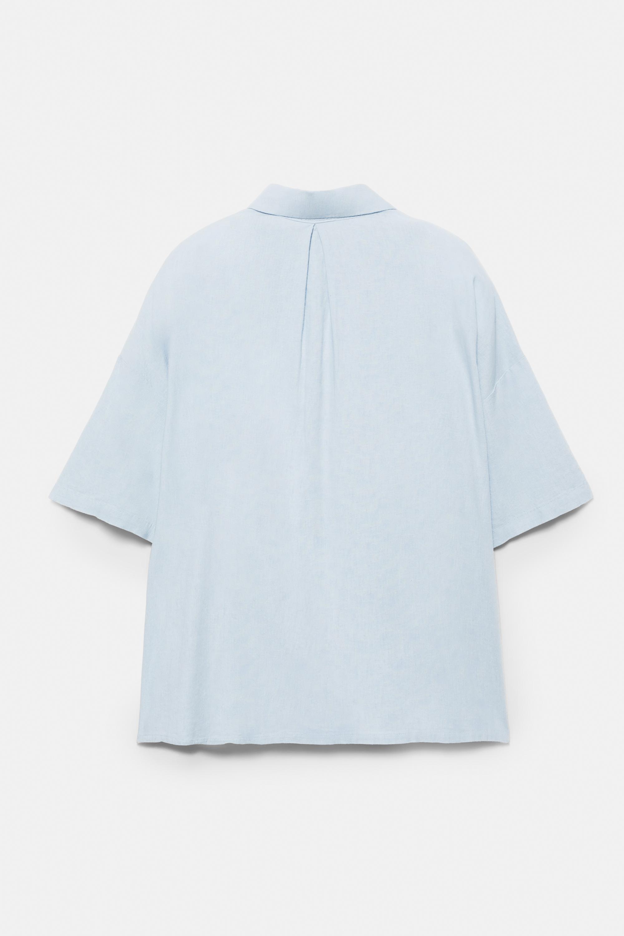 Short sleeve linen blend shirt — Sky blue