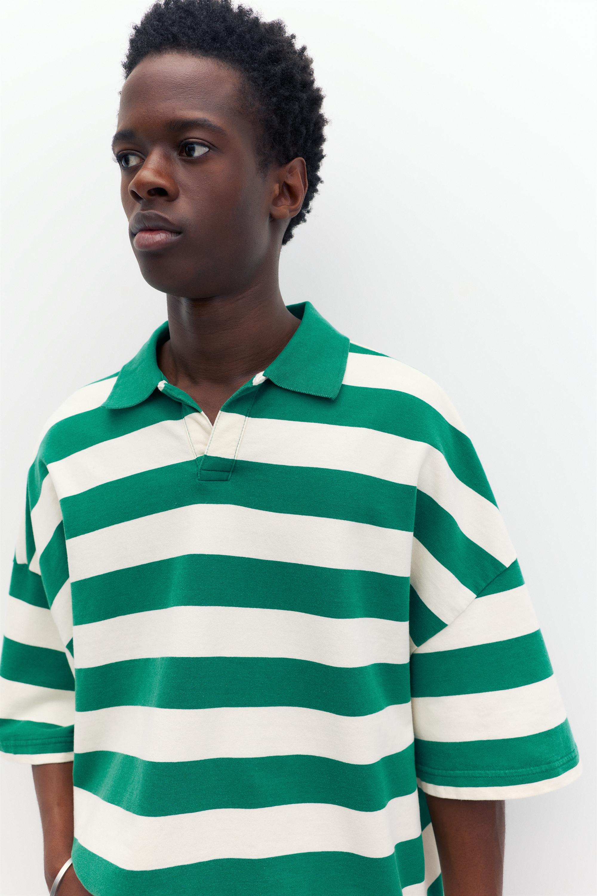 Çizgili boxy polo t-shirt - Görsel 3