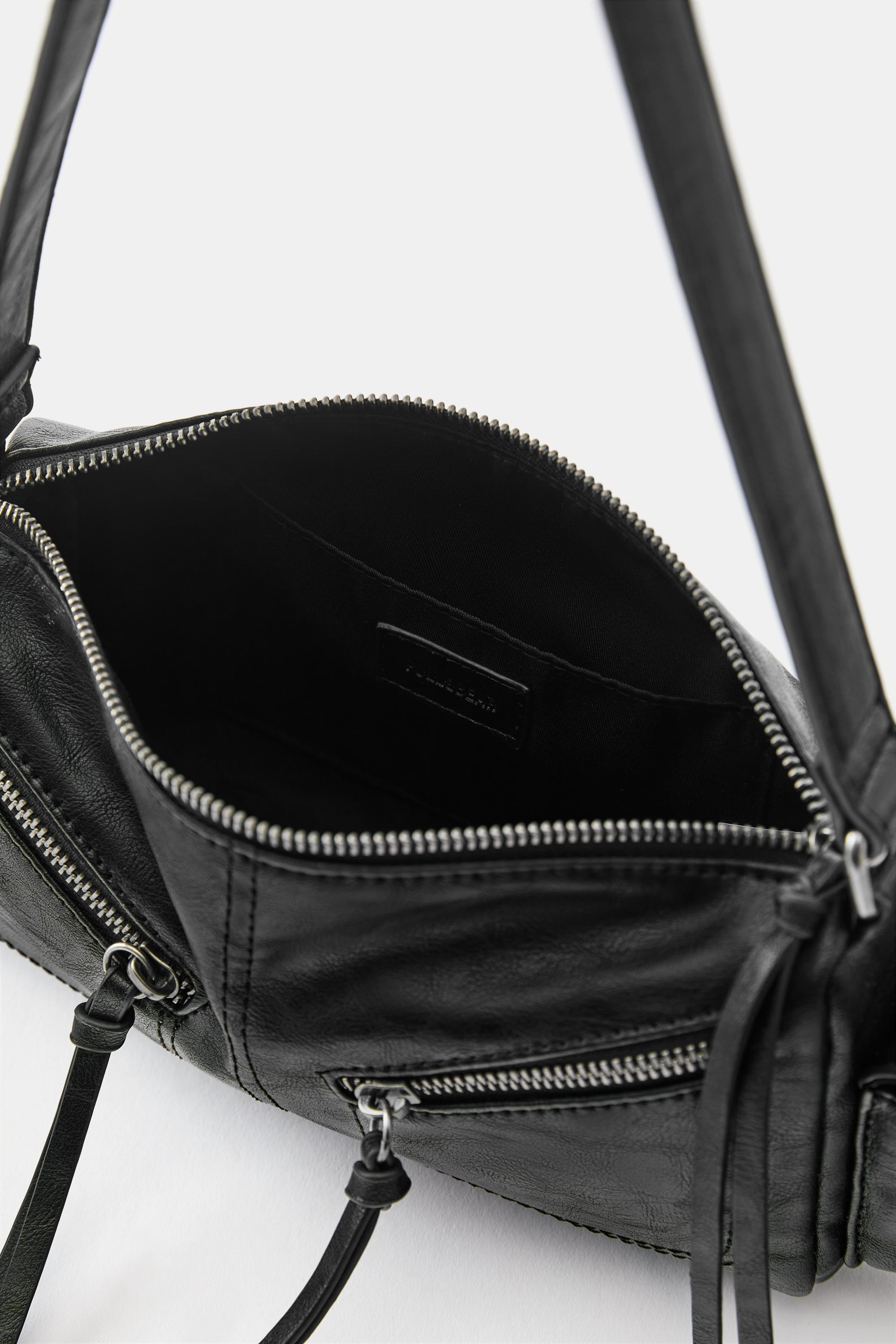 Multi-pocket zip shoulder bag — Black