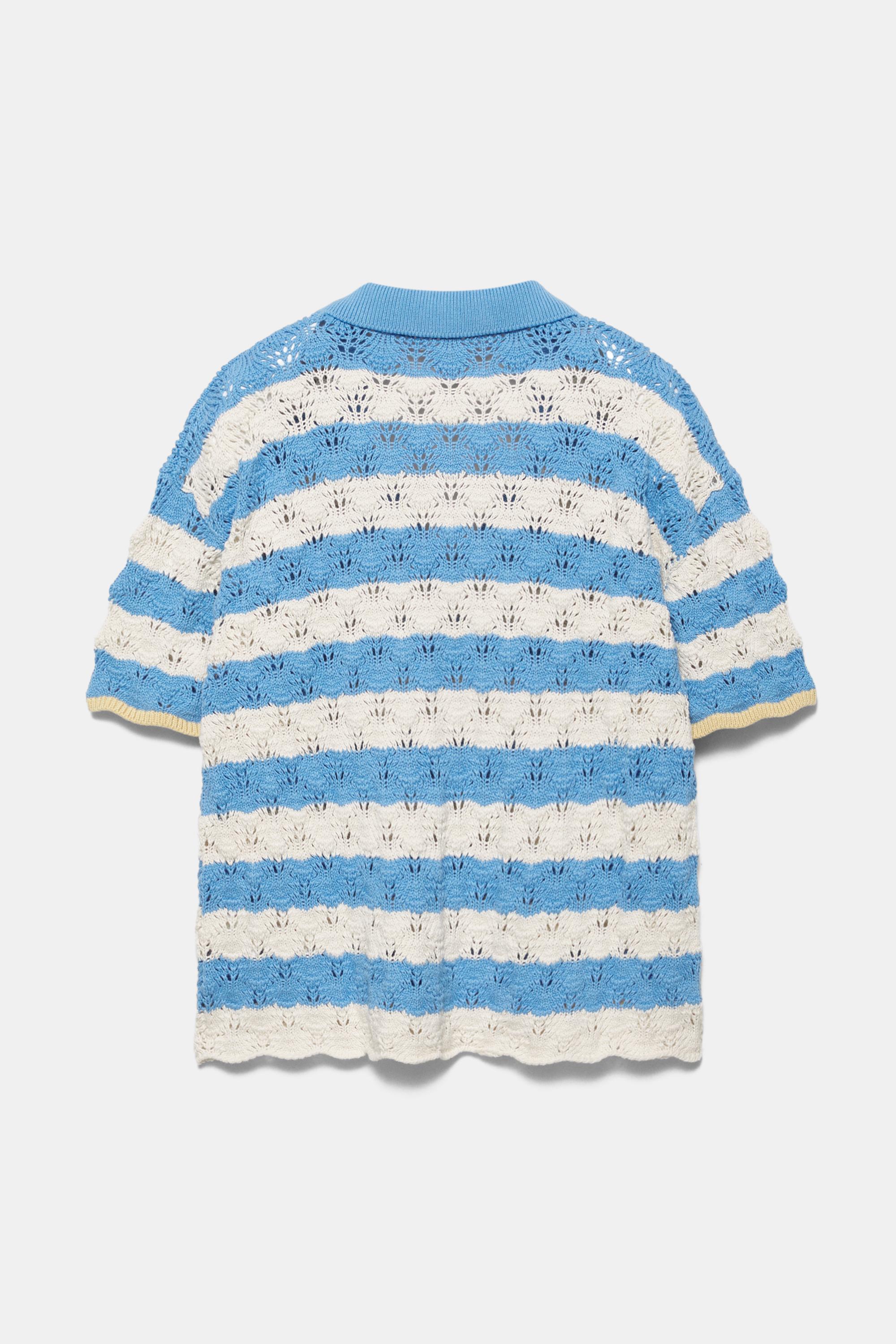 Kroşe çizgili polo tişört - Görsel 4