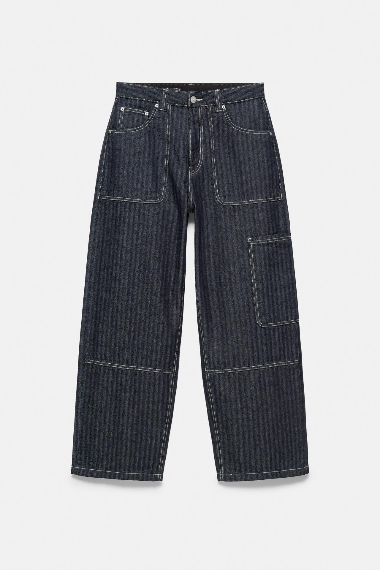 Striped relaxed-fit cargo jeans — Navy