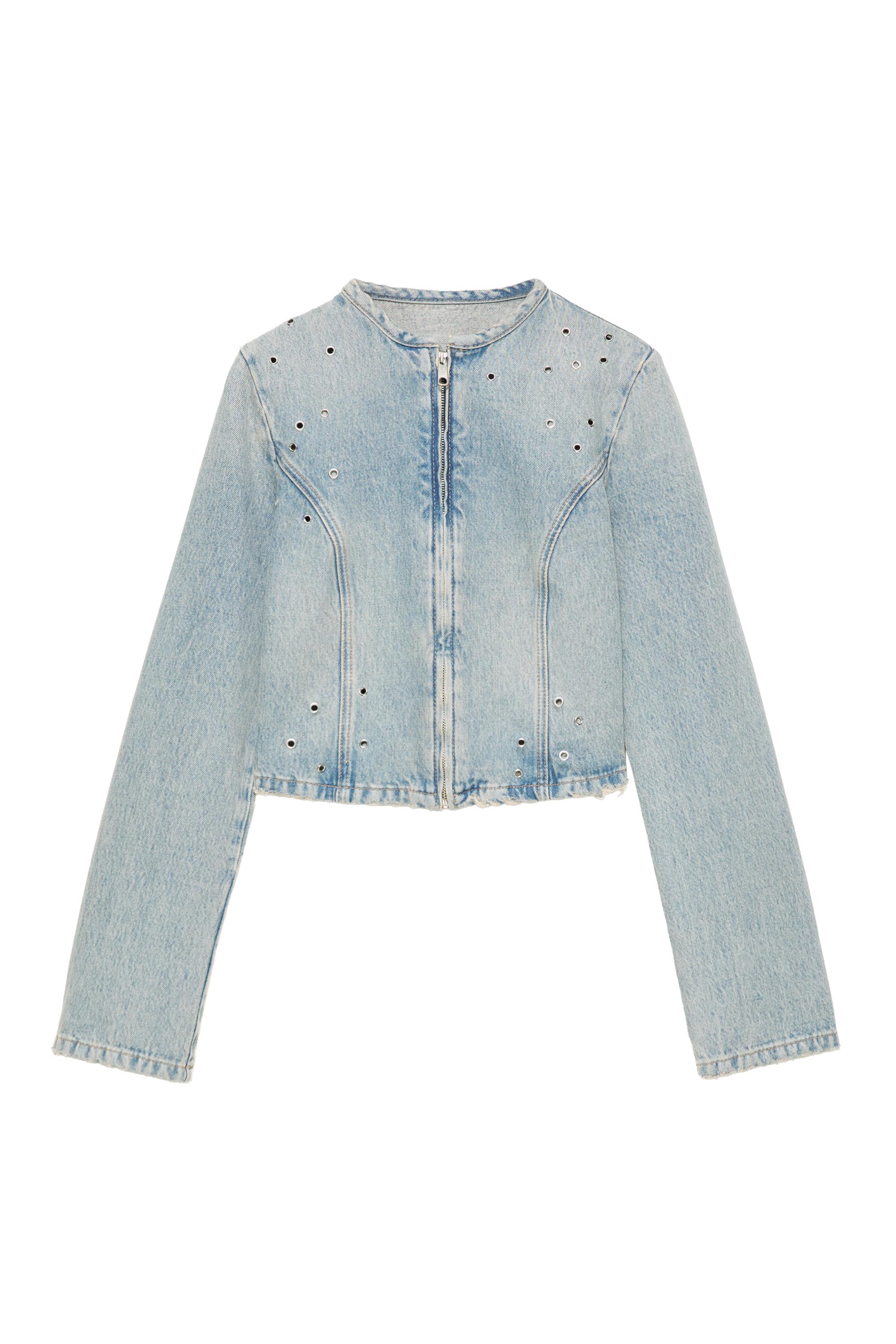 Pull&Bear Kuşgözü detaylı denim ceket görsel 4