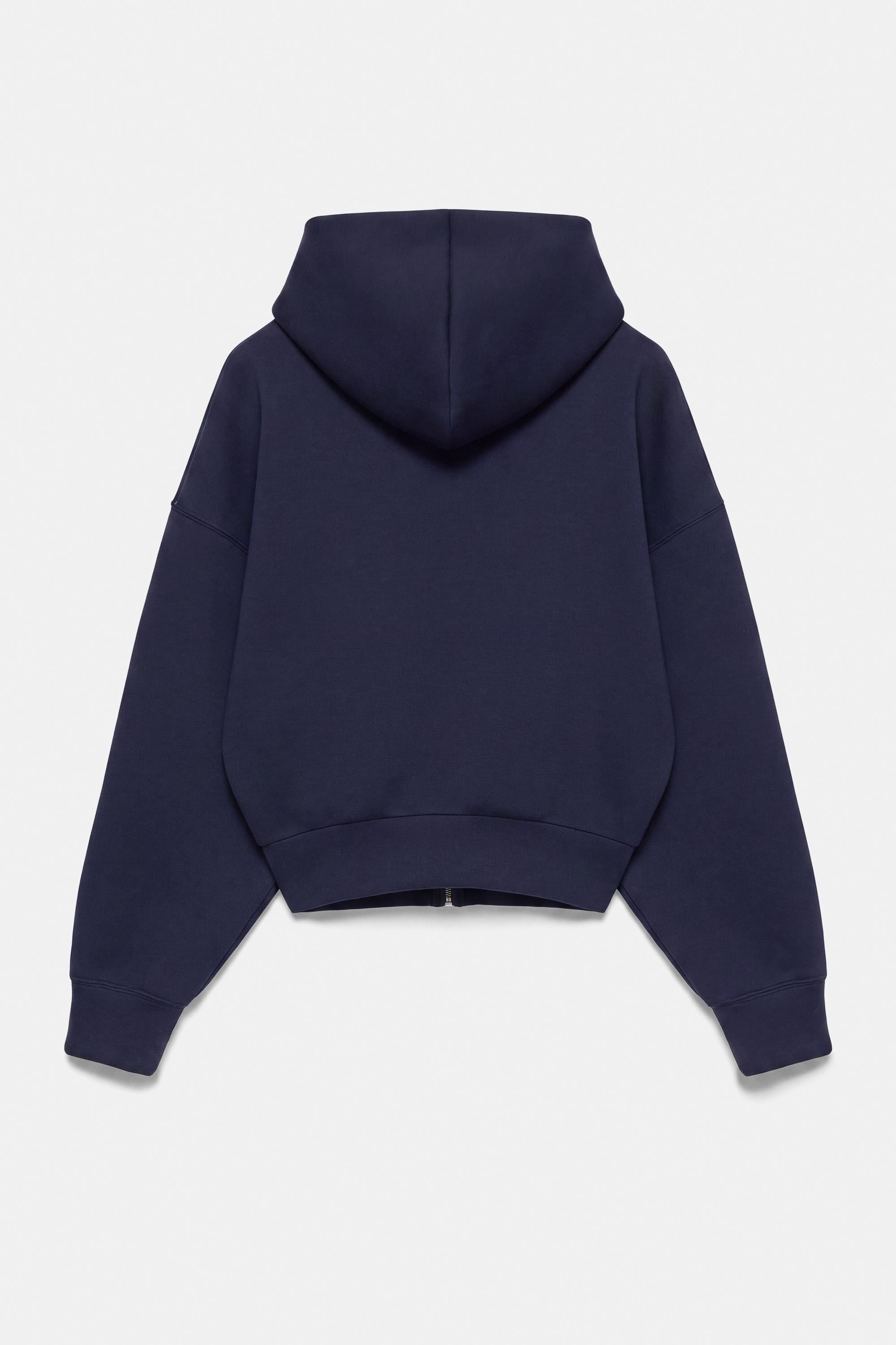 Pull&Bear Fermuarlı kapüşonlu sentetik kauçuk görünümlü sweatshirt