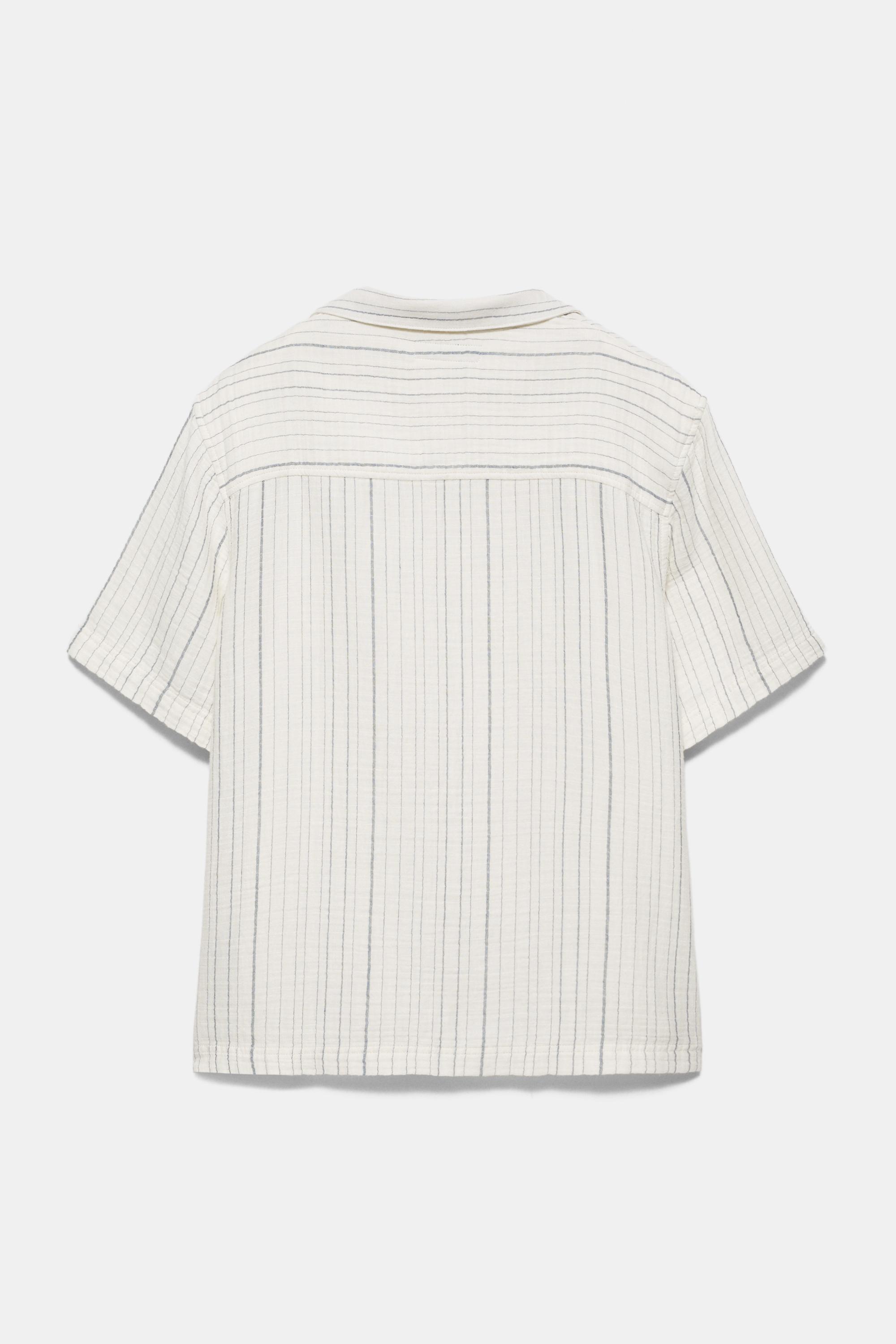 Short sleeve striped crepe shirt — White/Navy (alternate view)