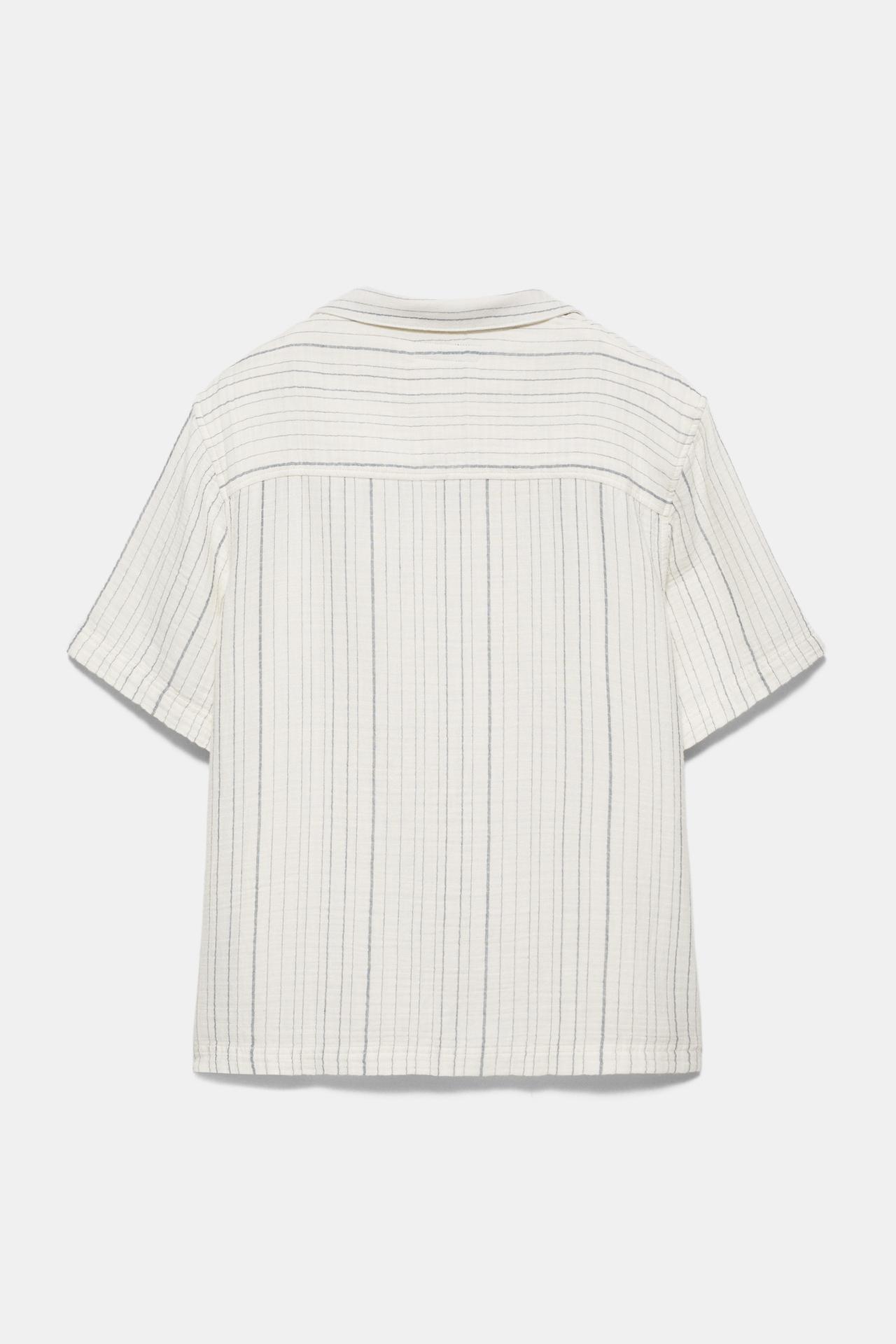 Short sleeve striped crepe shirt — White/Navy
