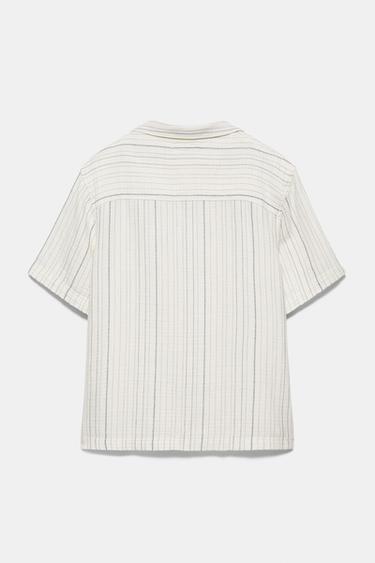 Short sleeve striped crepe shirt — White/Navy 7