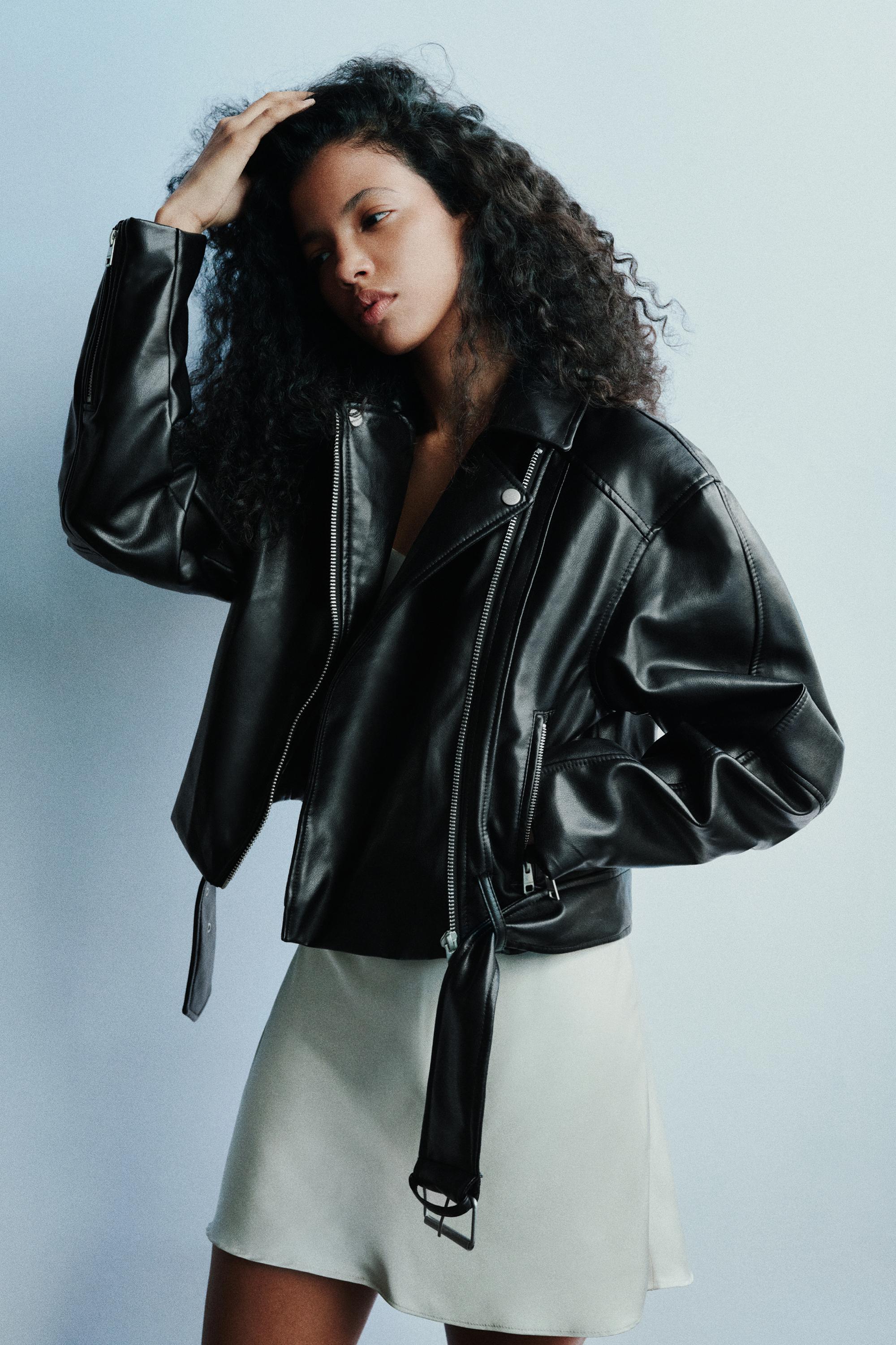 Leather effect biker jacket — Black