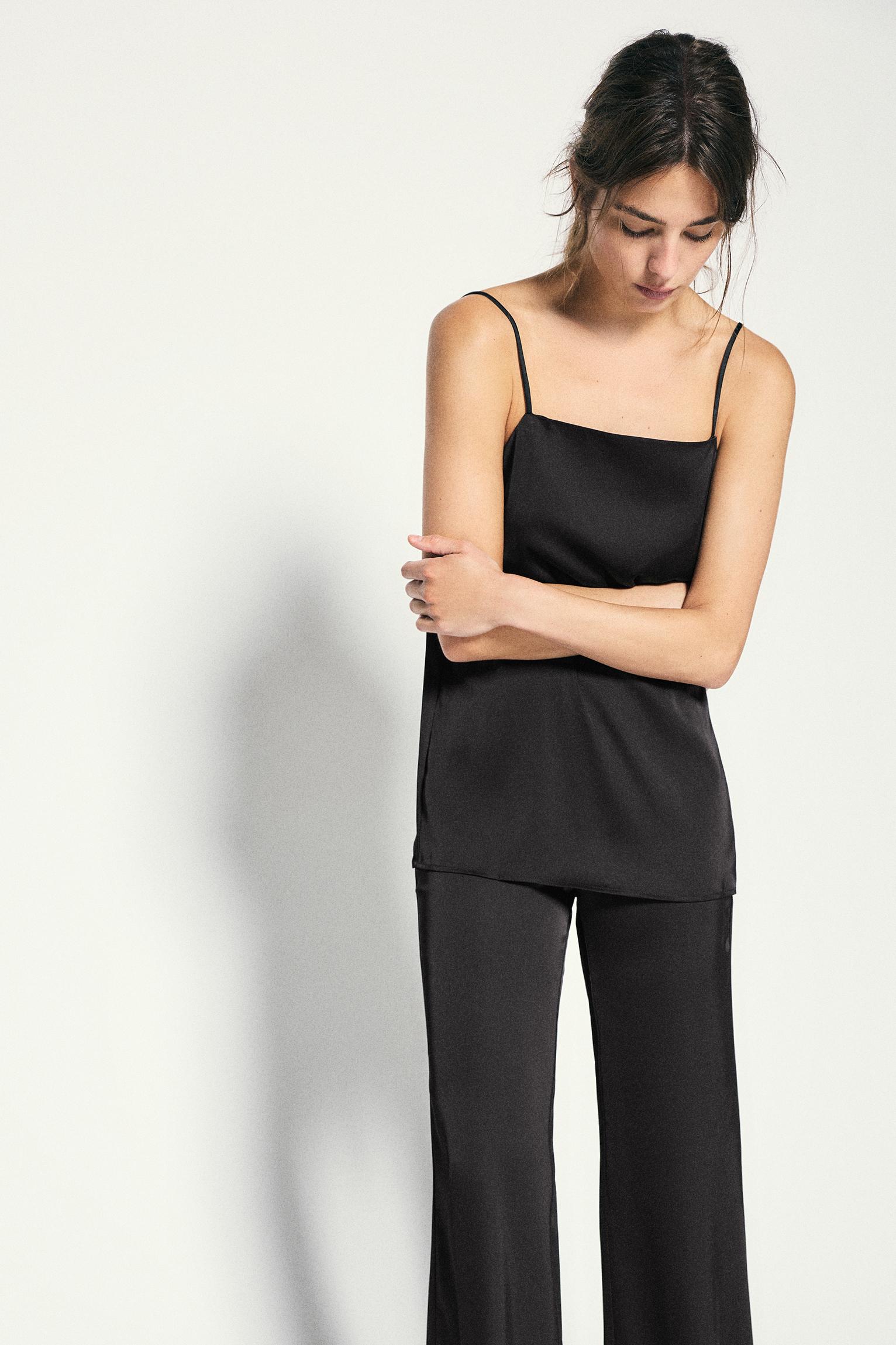 Satin cami top — Black