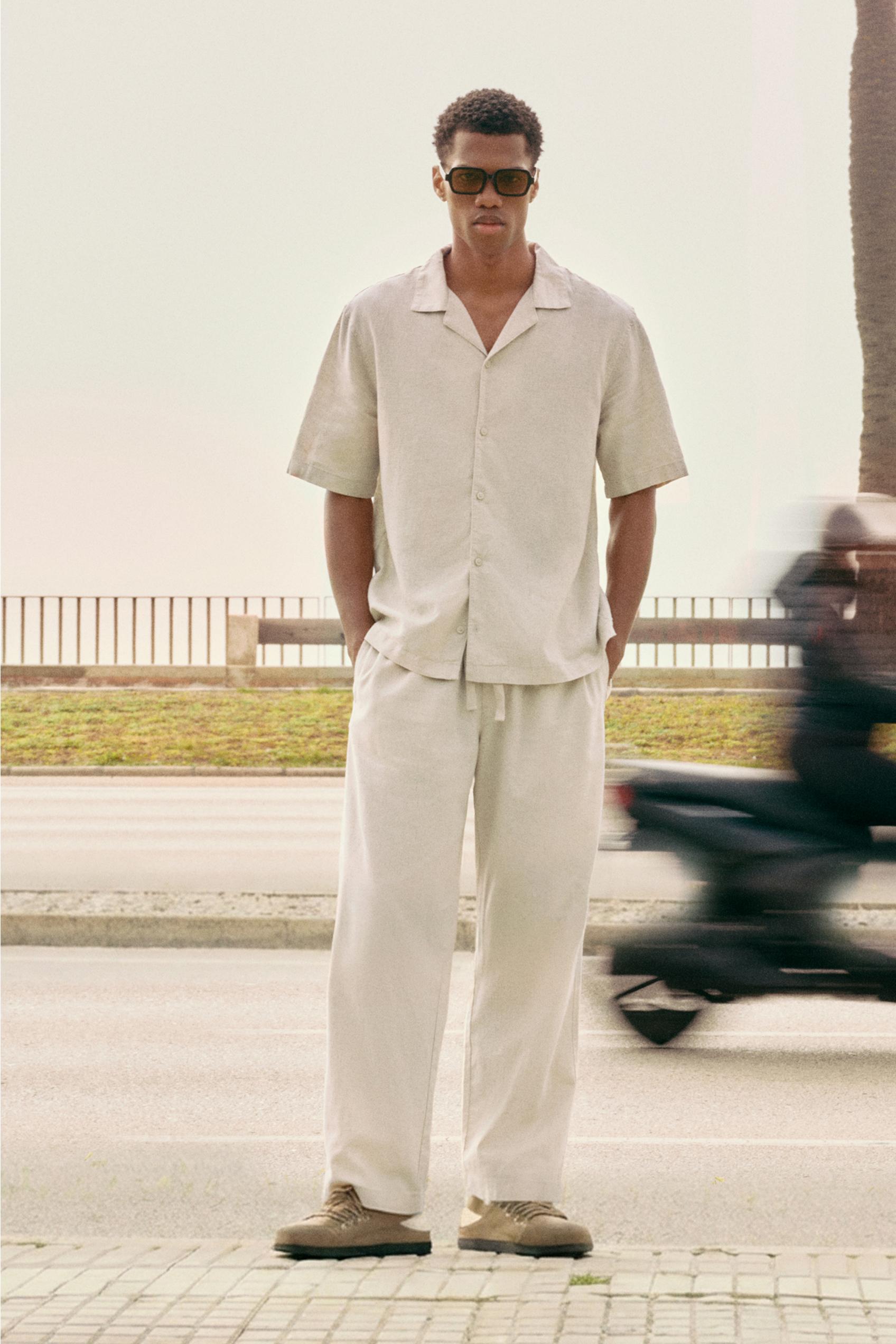 Linen blend jogger trousers — Beige