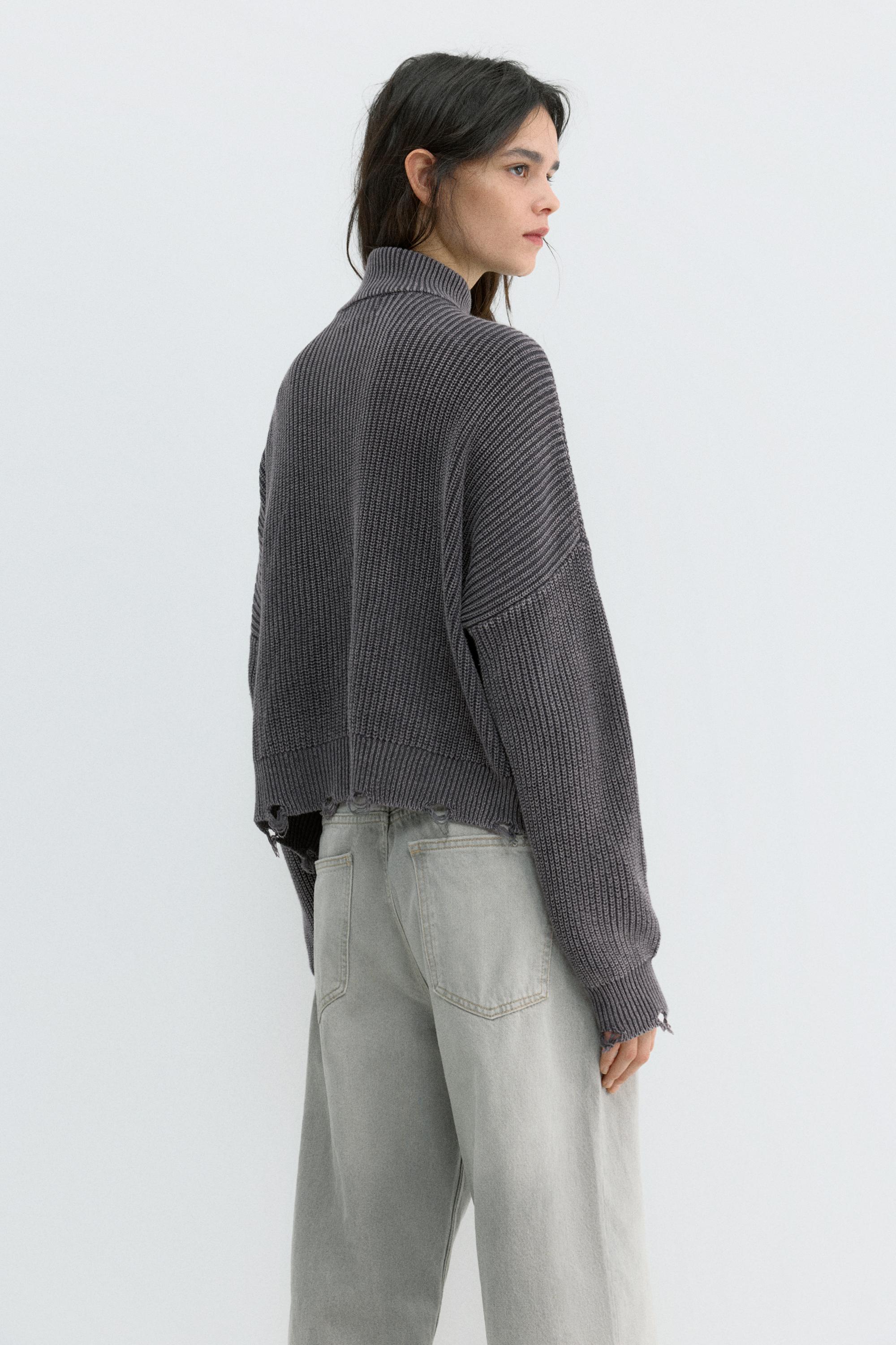 Yırtık detaylı fermuarlı hırka - Görsel 8