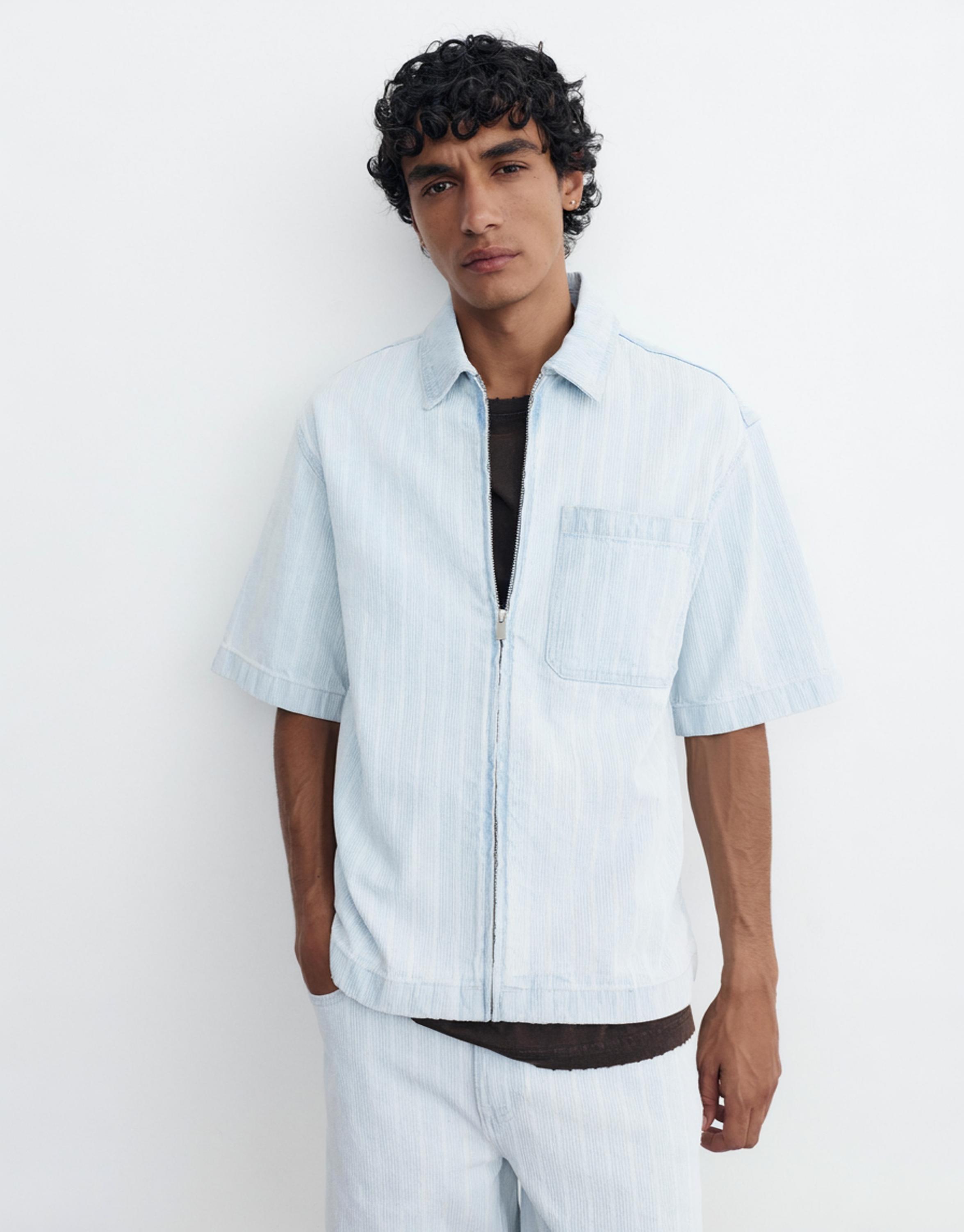 Zip-up denim shirt — Pale blue