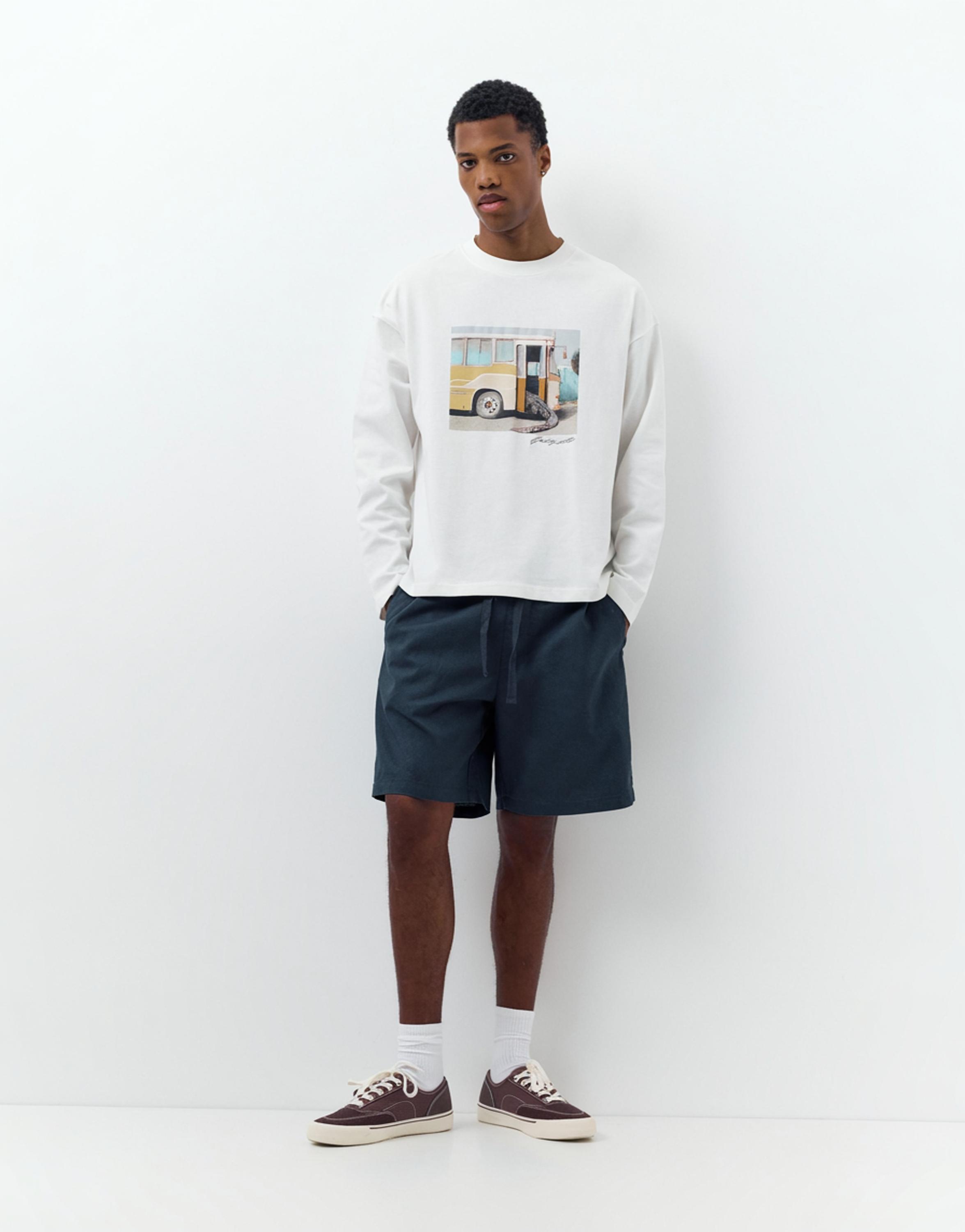 Linen blend Bermuda joggers — Dark blue
