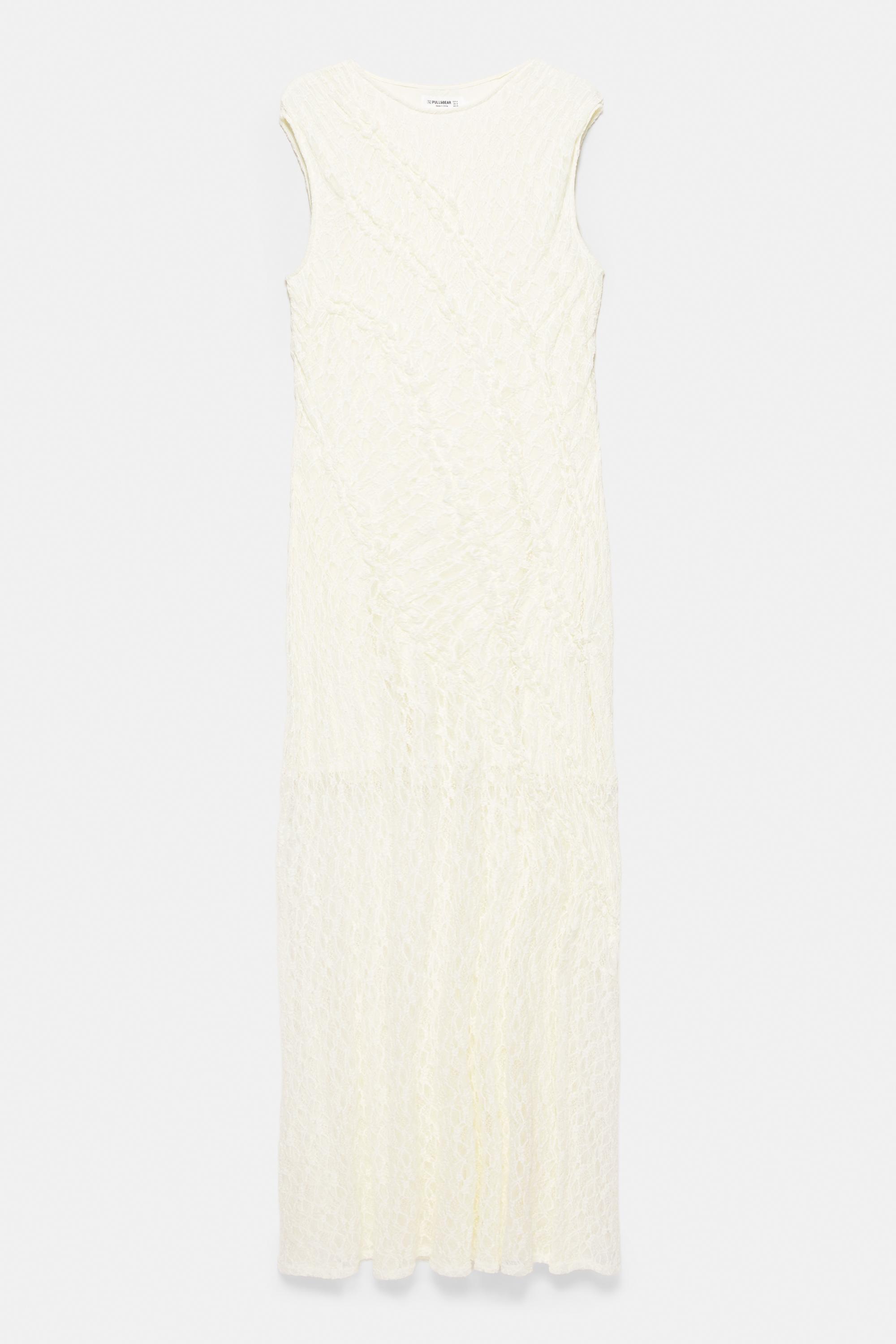 Fitted lace midi dress — Ecru