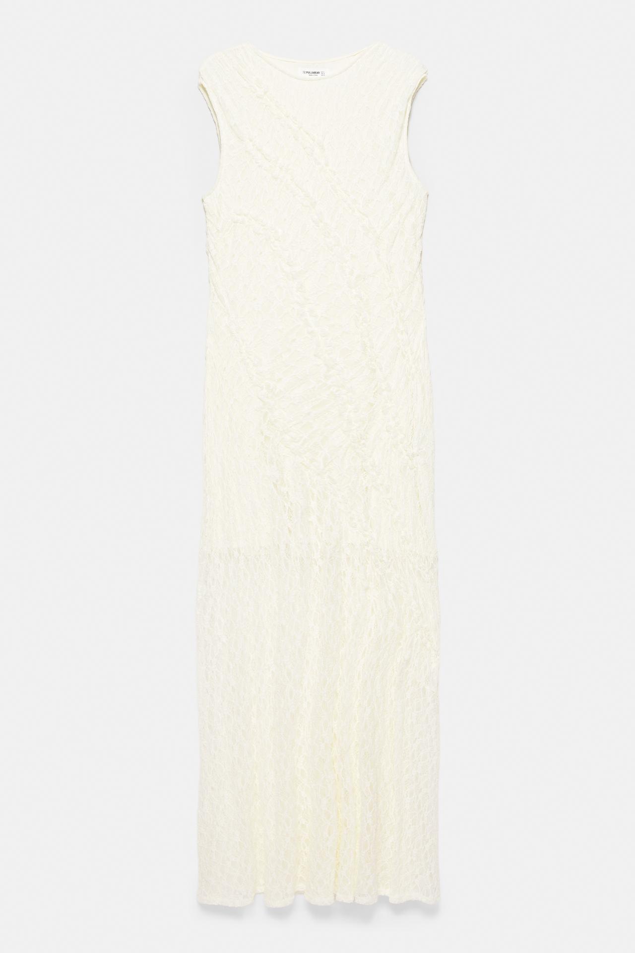 Fitted lace midi dress — Ecru