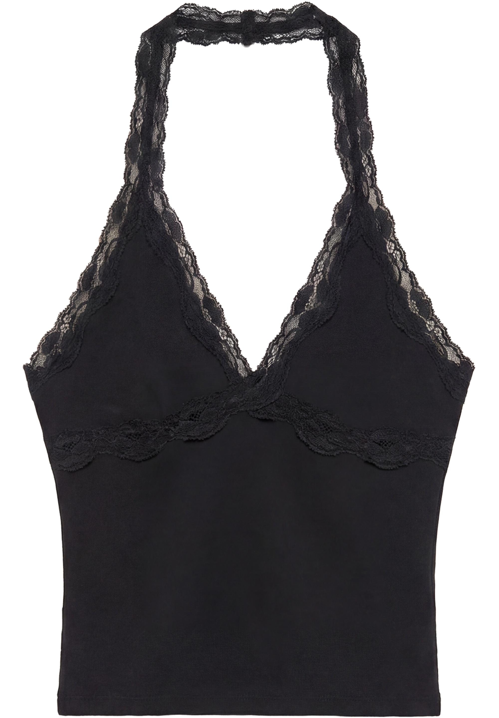 Lace-trimmed halter top — Black