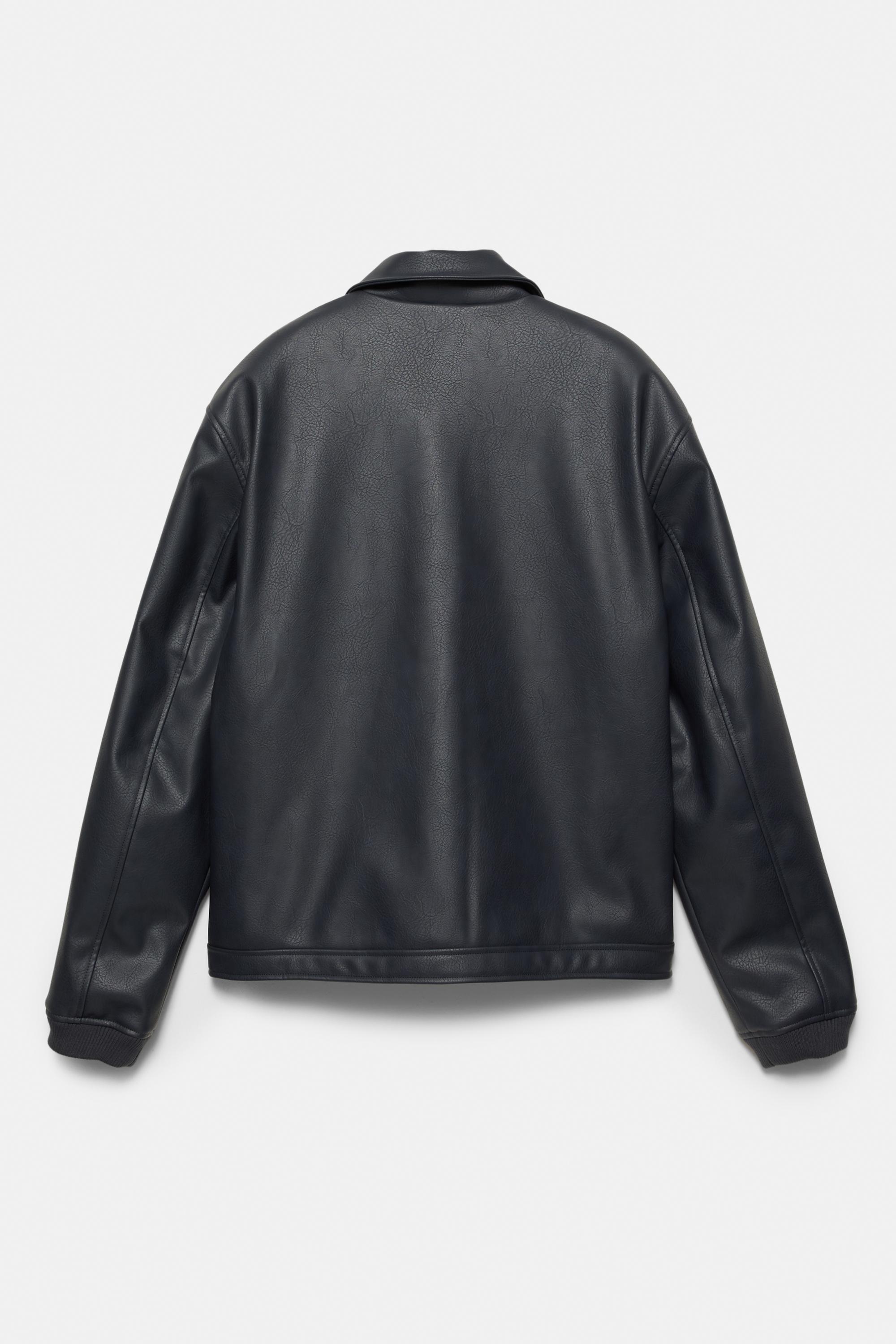 Faux leather jacket with flowers — Black