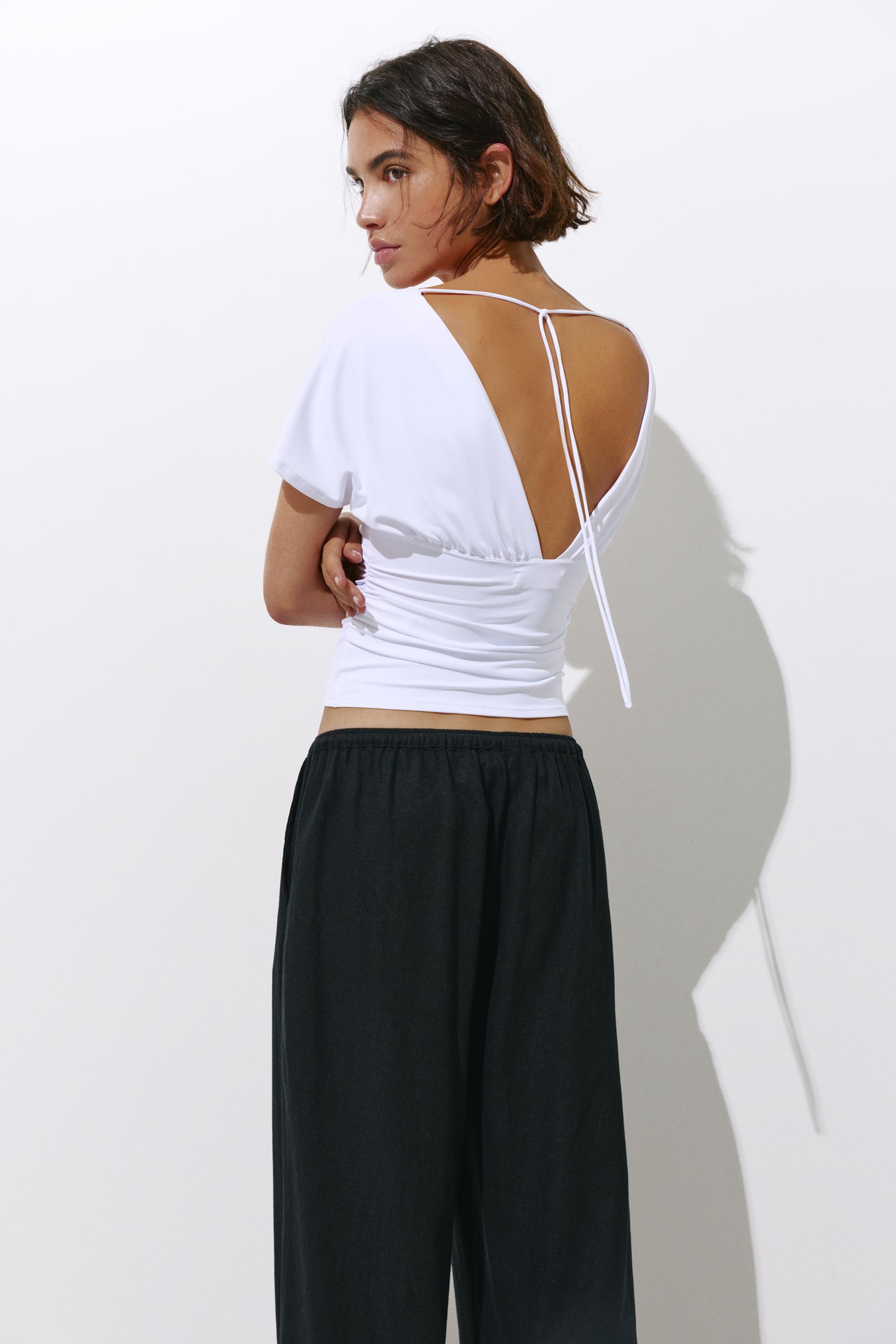 Gathered V-neck top — White