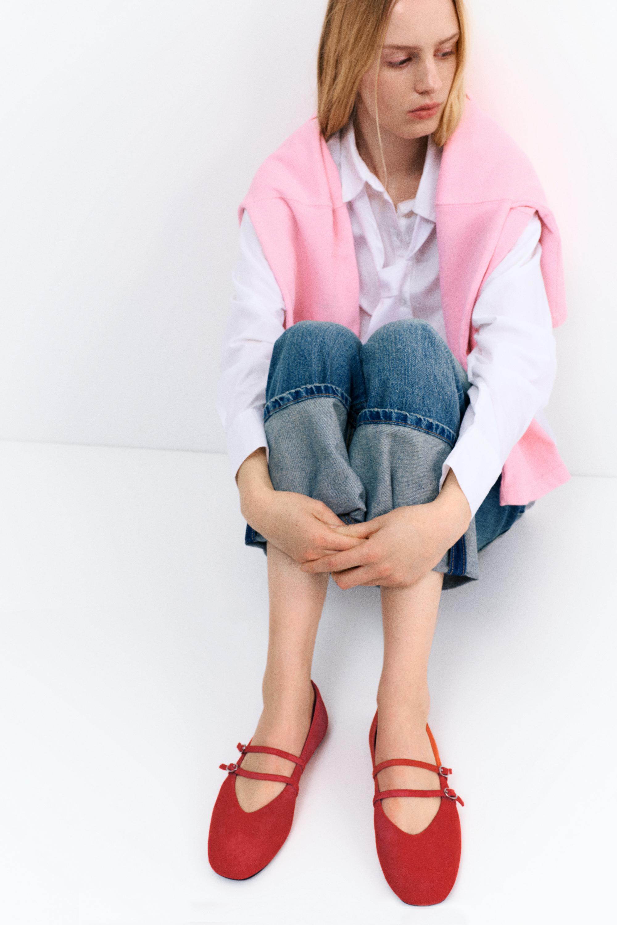 Leather strap ballerinas — Red