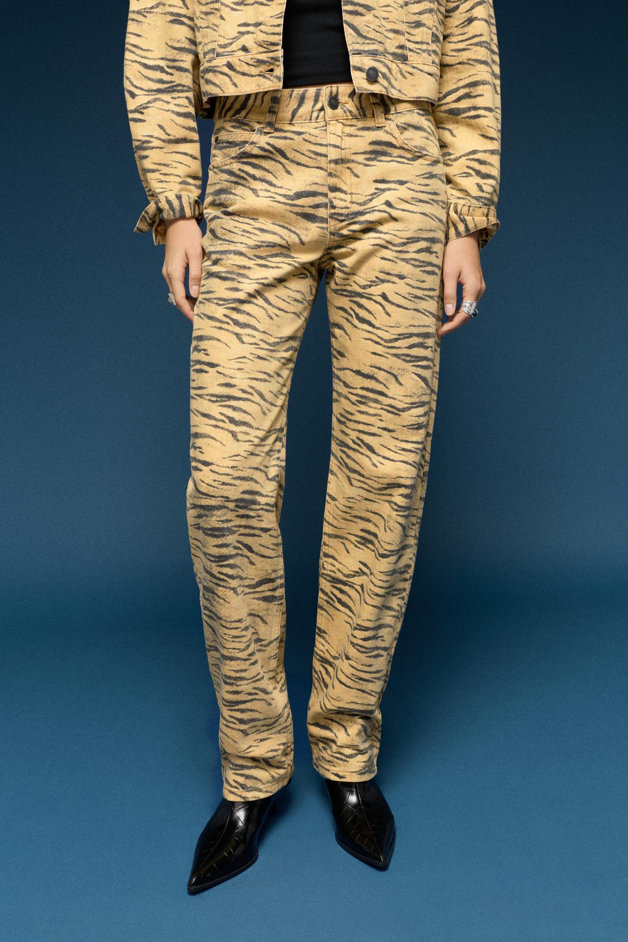 Animal print straight-leg jeans — Orange