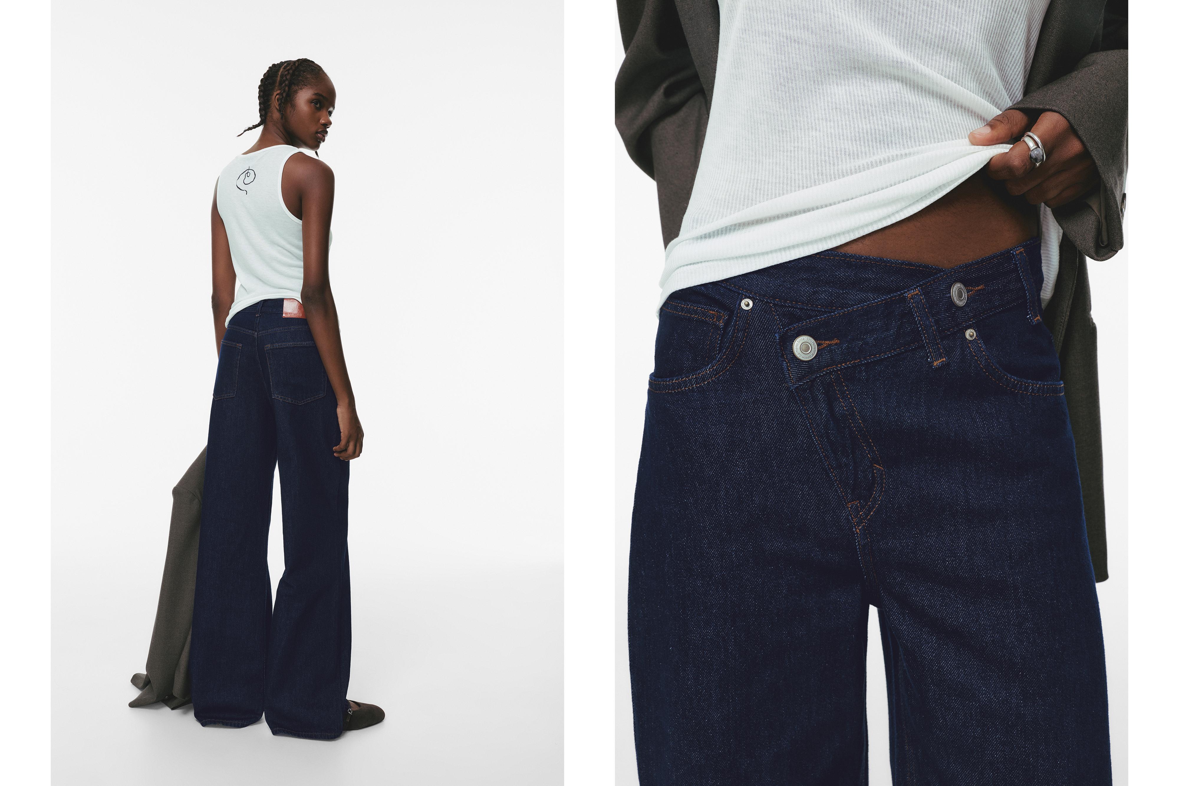 Wide leg jeans with crossover waistband — Navy