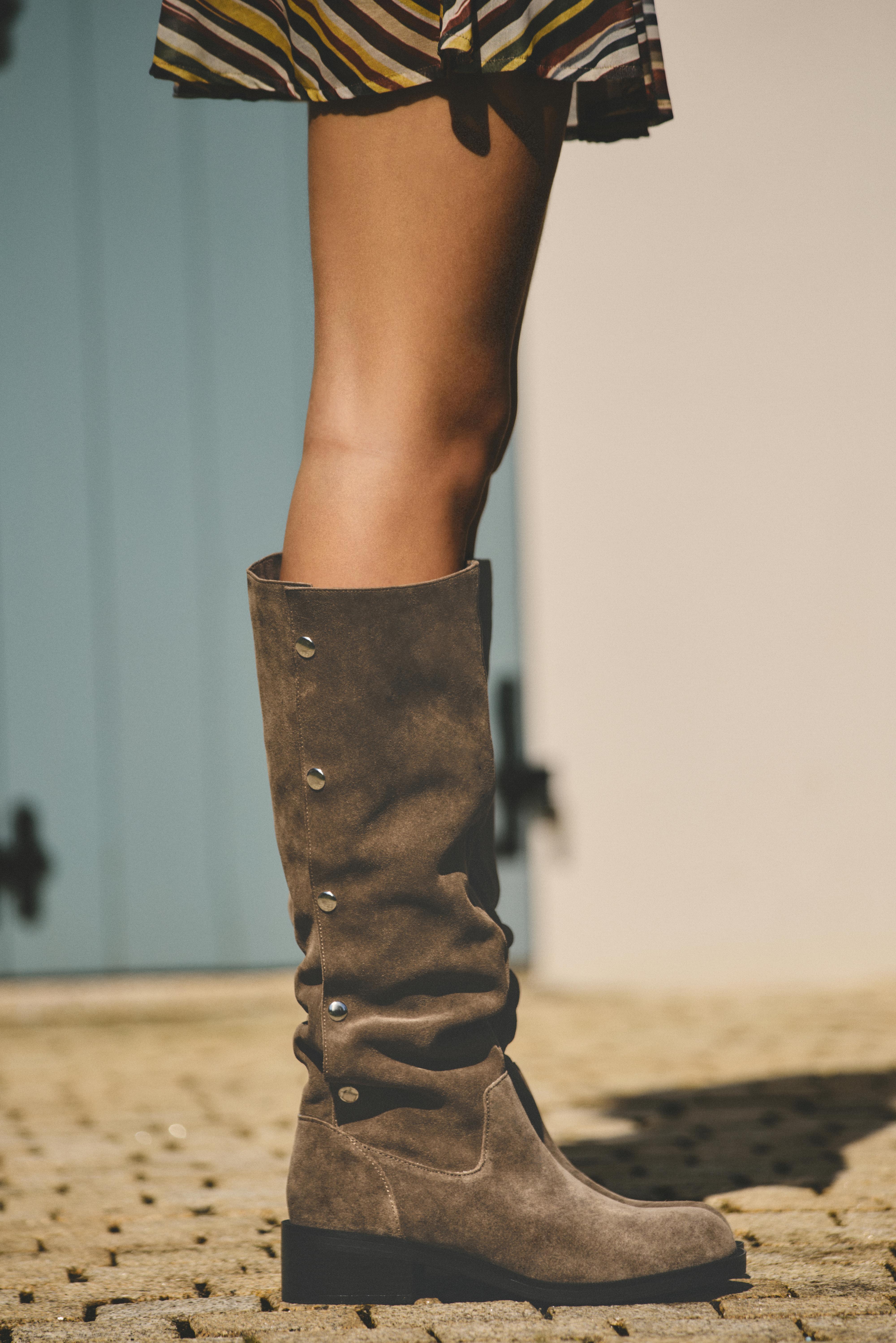 Zımbalı deri yüksek çizme - Görsel 23