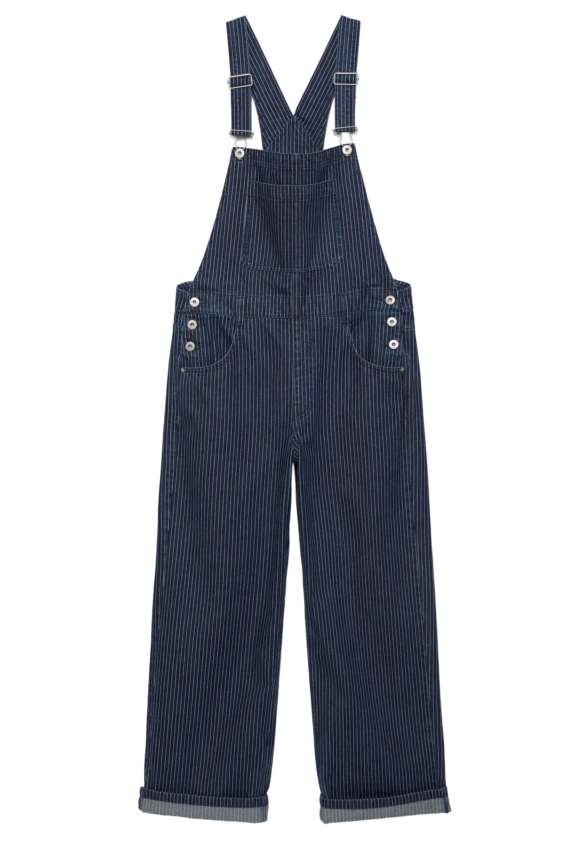 Çizgili uzun denim tulum - Görsel 5