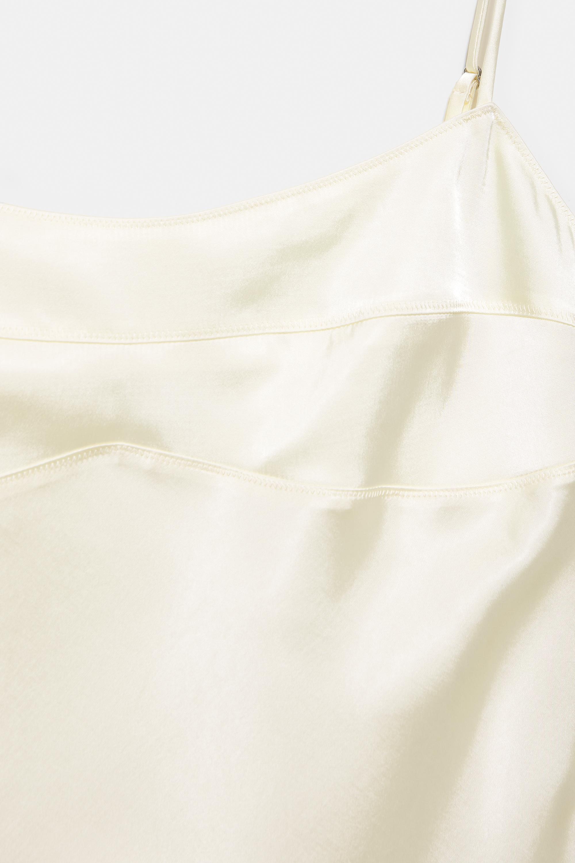 Short satin strappy dress — Ecru