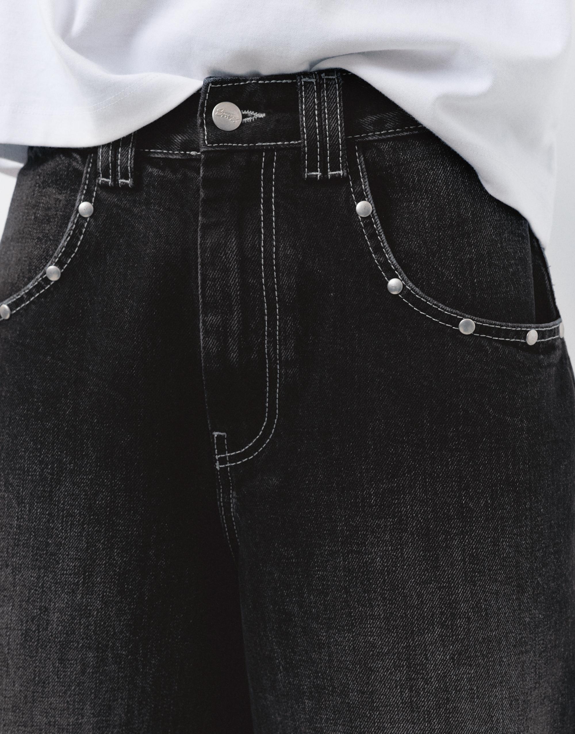 STWD studded jorts — Faded black