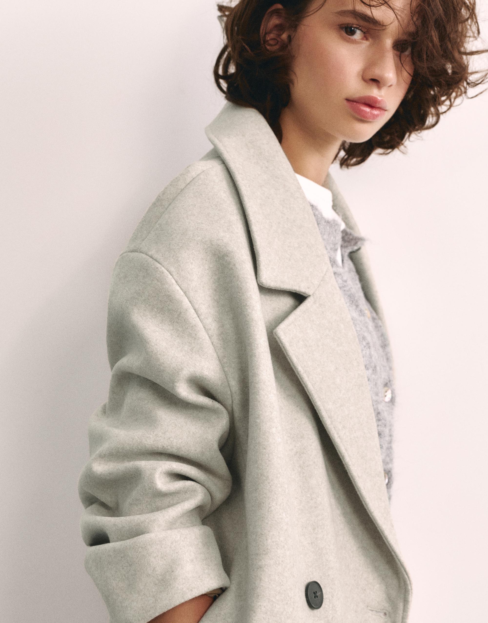Double-breasted felt texture coat — Sand