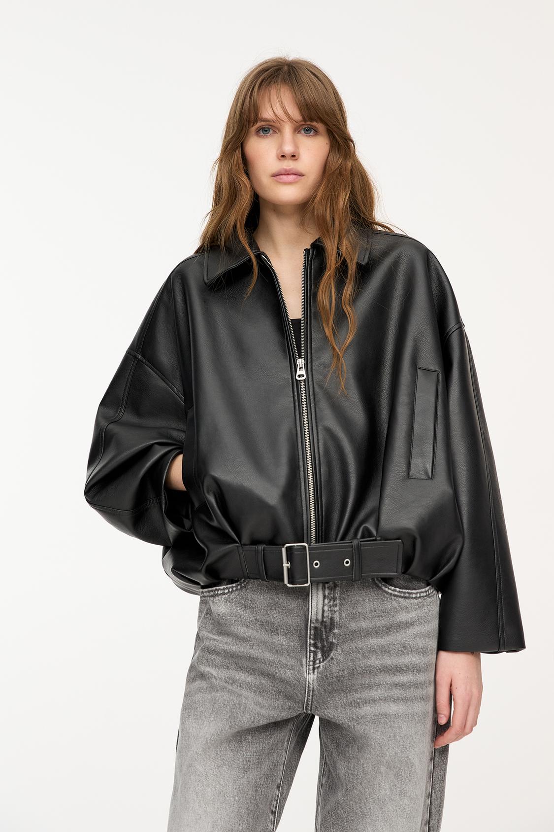 Faux Leather Jacket Kunstlederjacke Damen Pull And Bear Biker