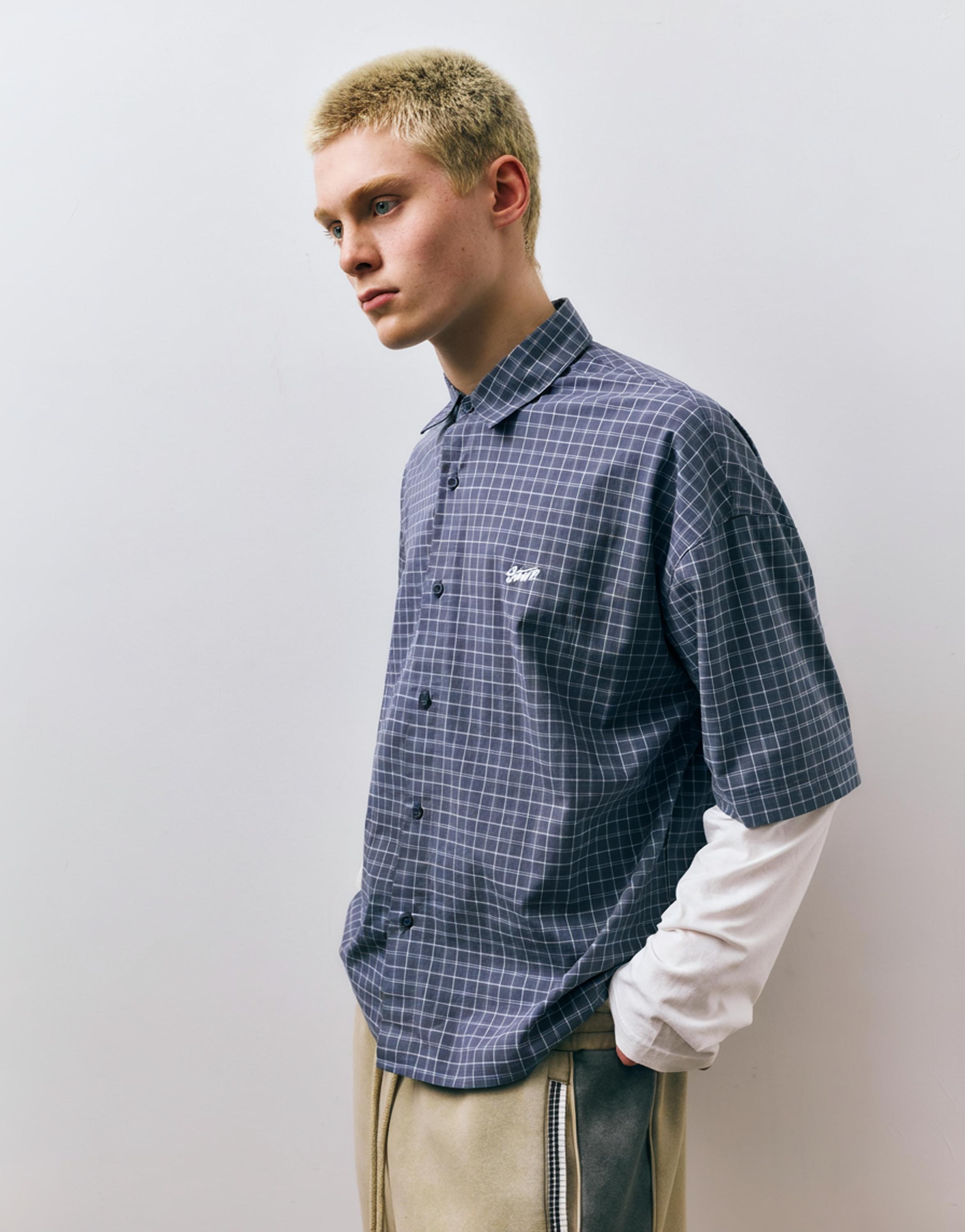 Double-sleeve check shirt — Blue