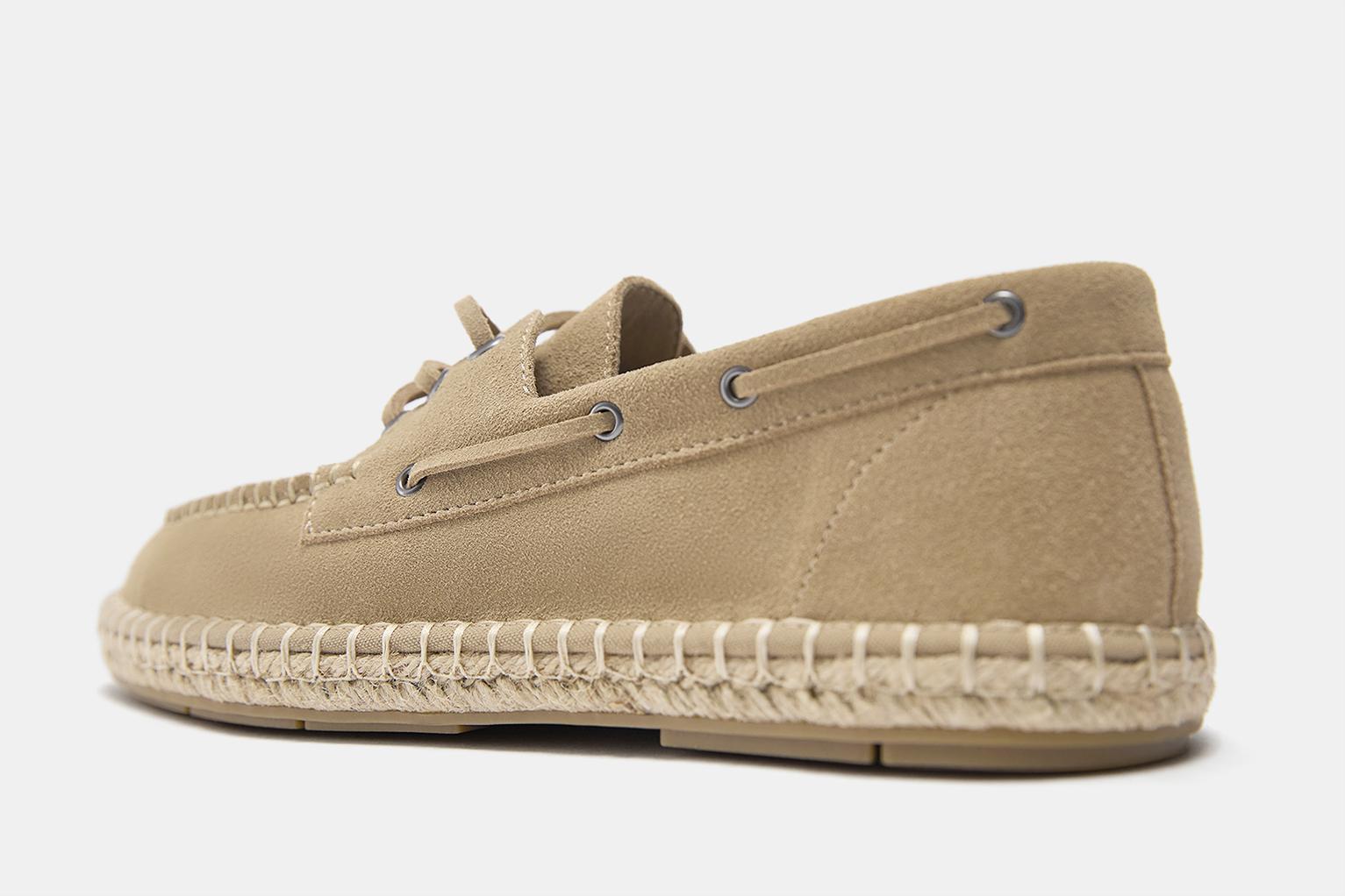 Leather jute boat shoes — Ecru