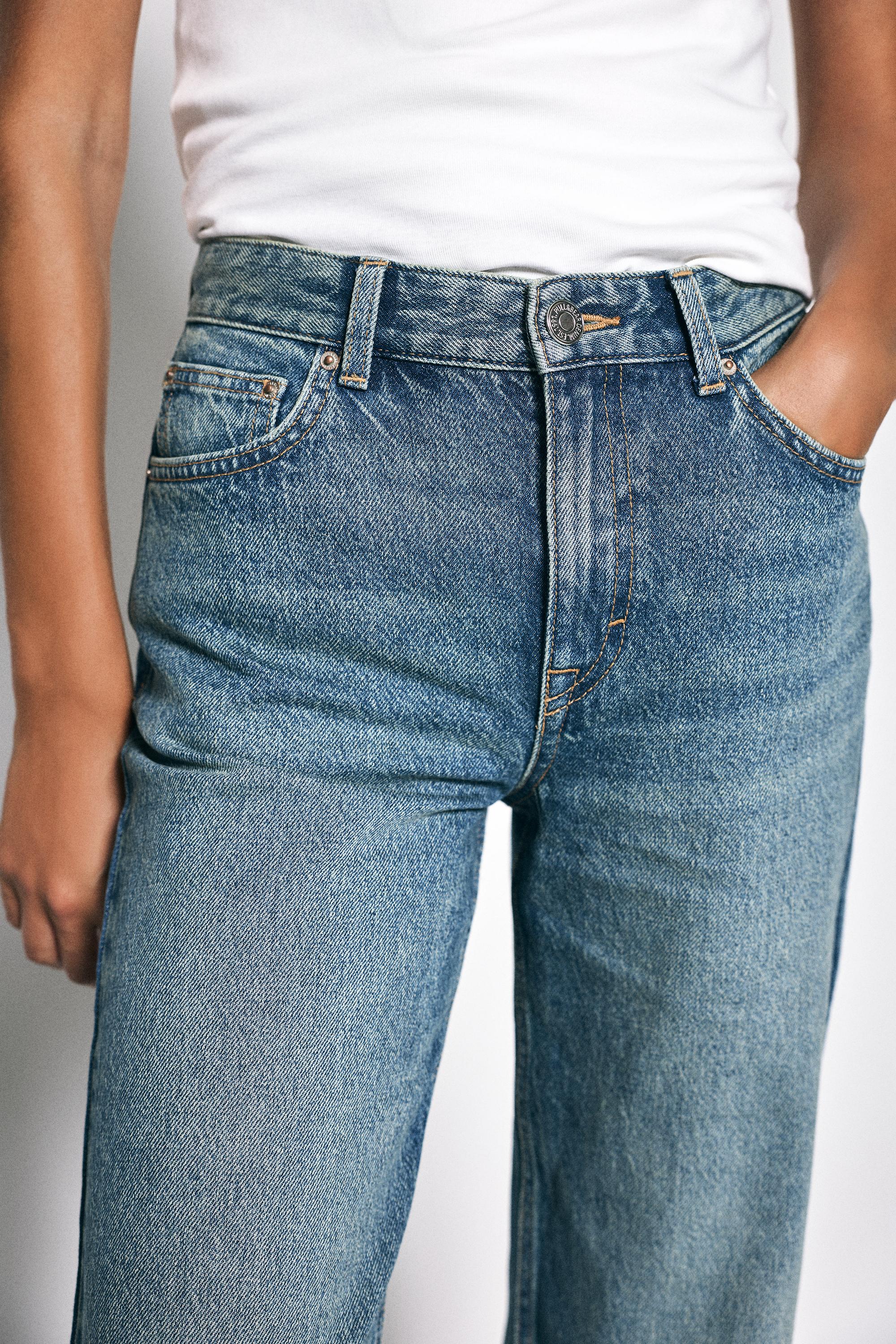 High-waist wide straight-leg jeans — Greenish blue