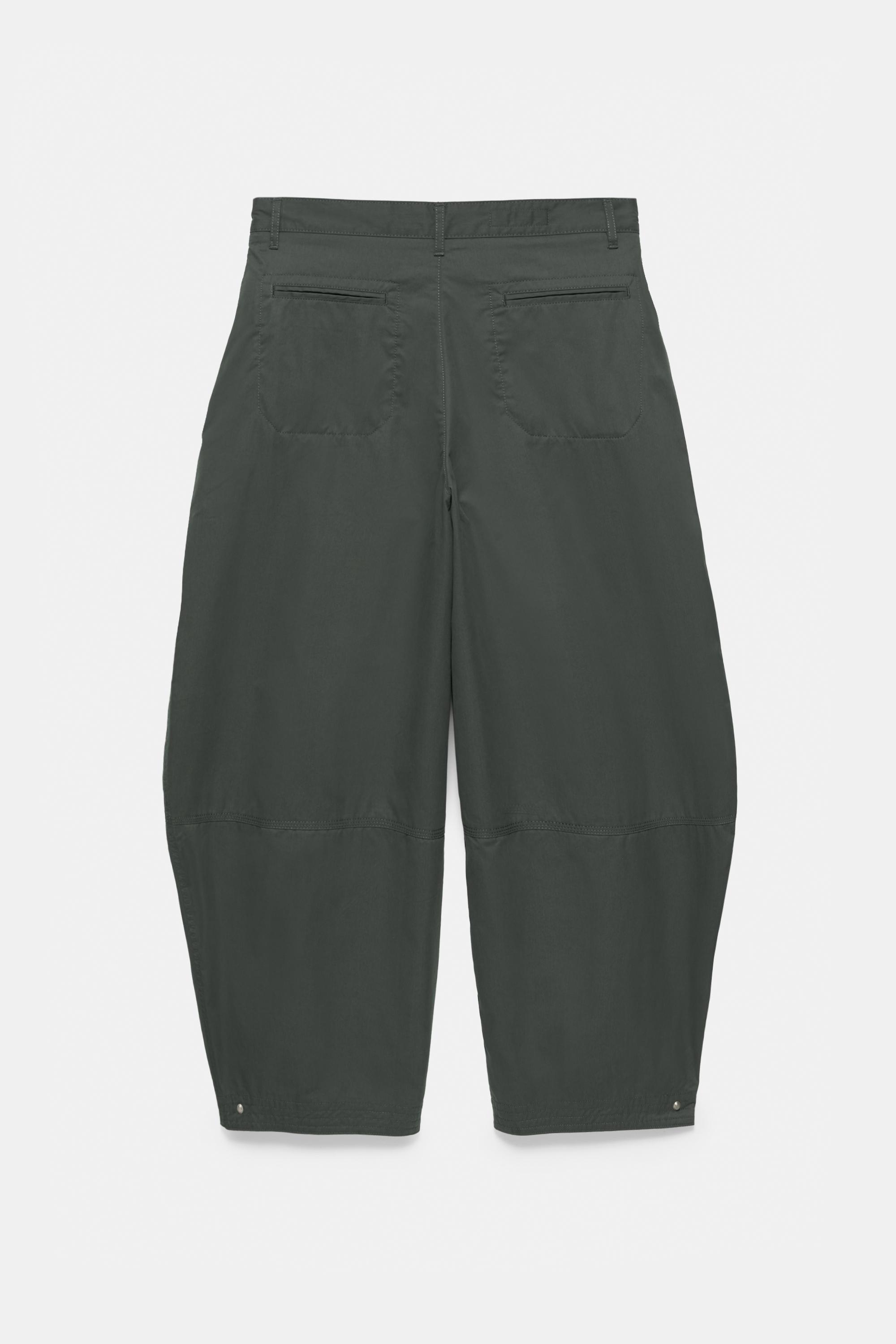 Darted barrel-leg trousers — Bluish green