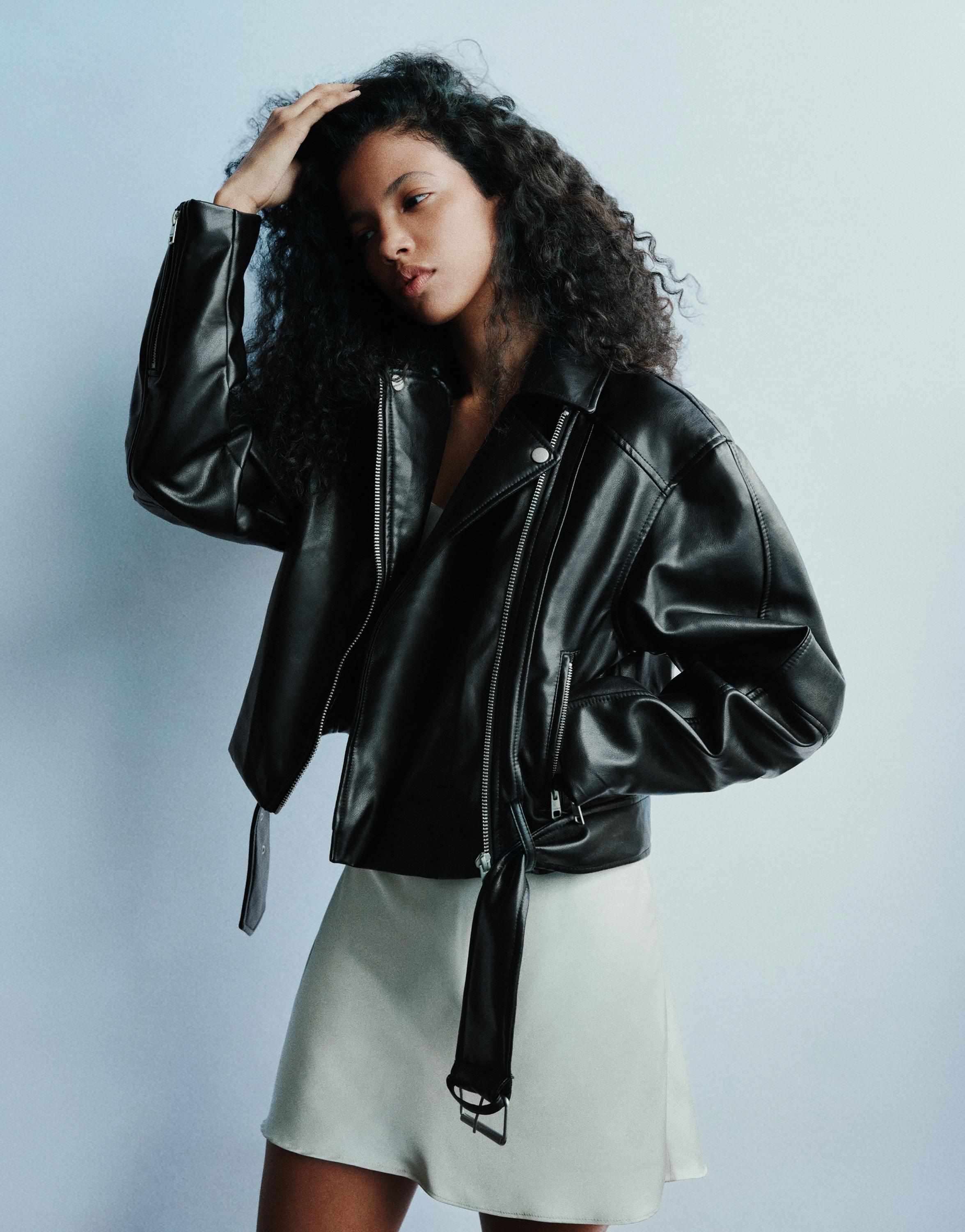 Leather effect biker jacket — Black