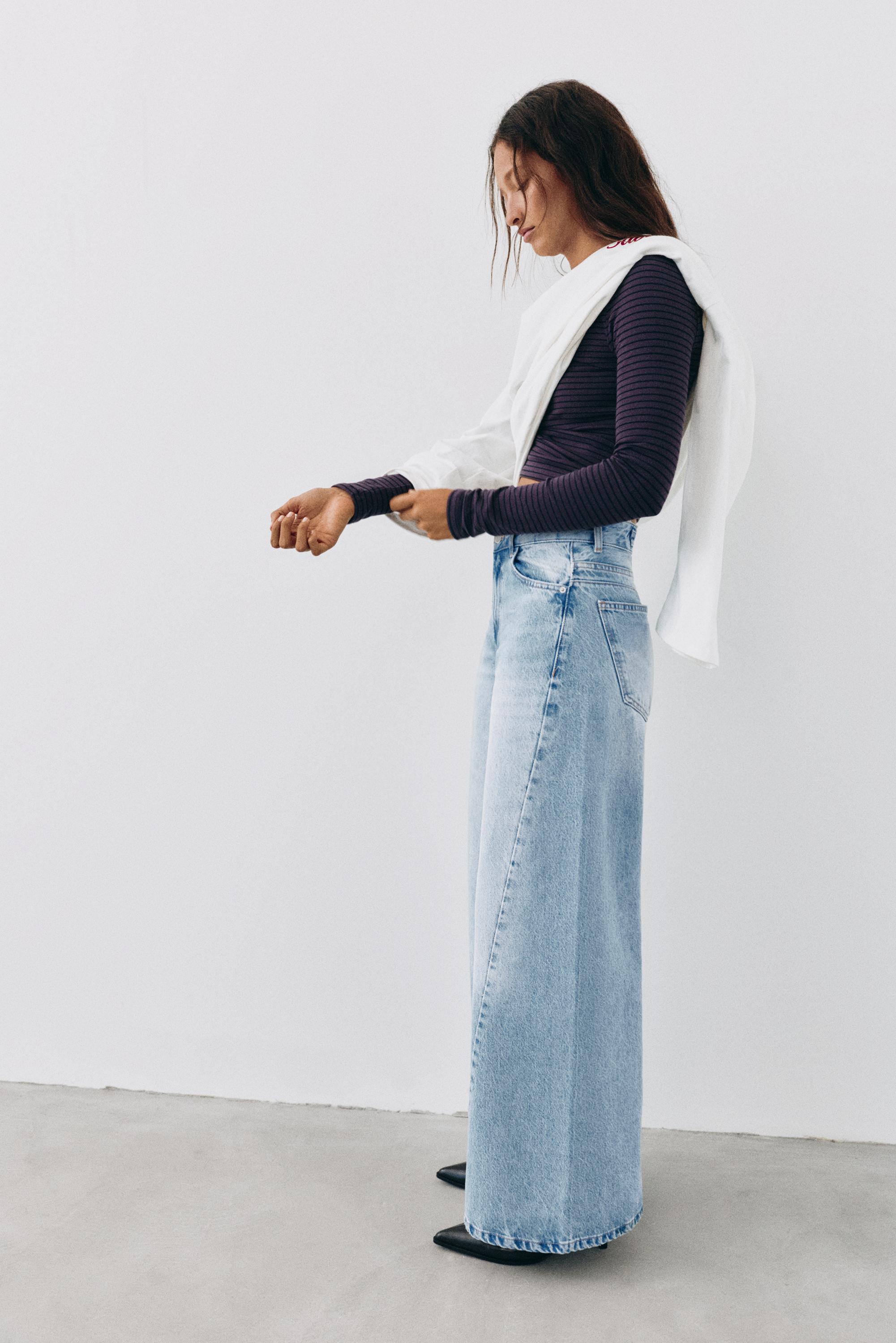 Super wide-leg jeans with belt loops — Pale blue